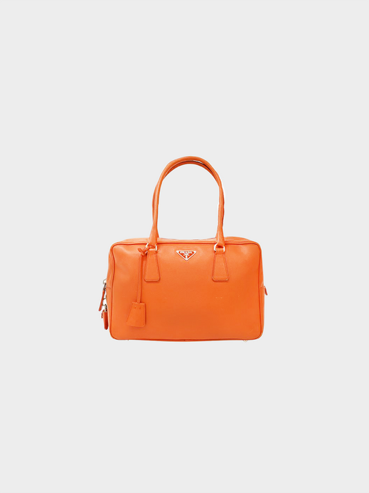 Prada 2010s Orange Saffiano Leather Boston Bag