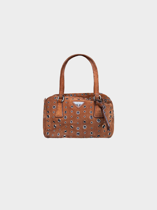 Prada 2000s Dark Brown Suede Grommet Bag