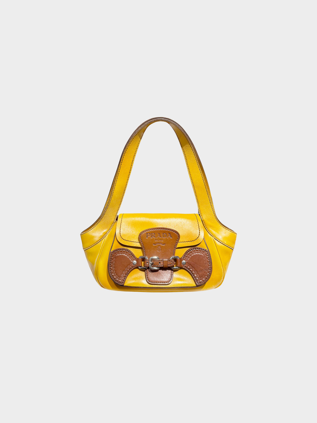 Prada SS 2005 Yellow and Brown Vitello Cuoio Shoulder Bag