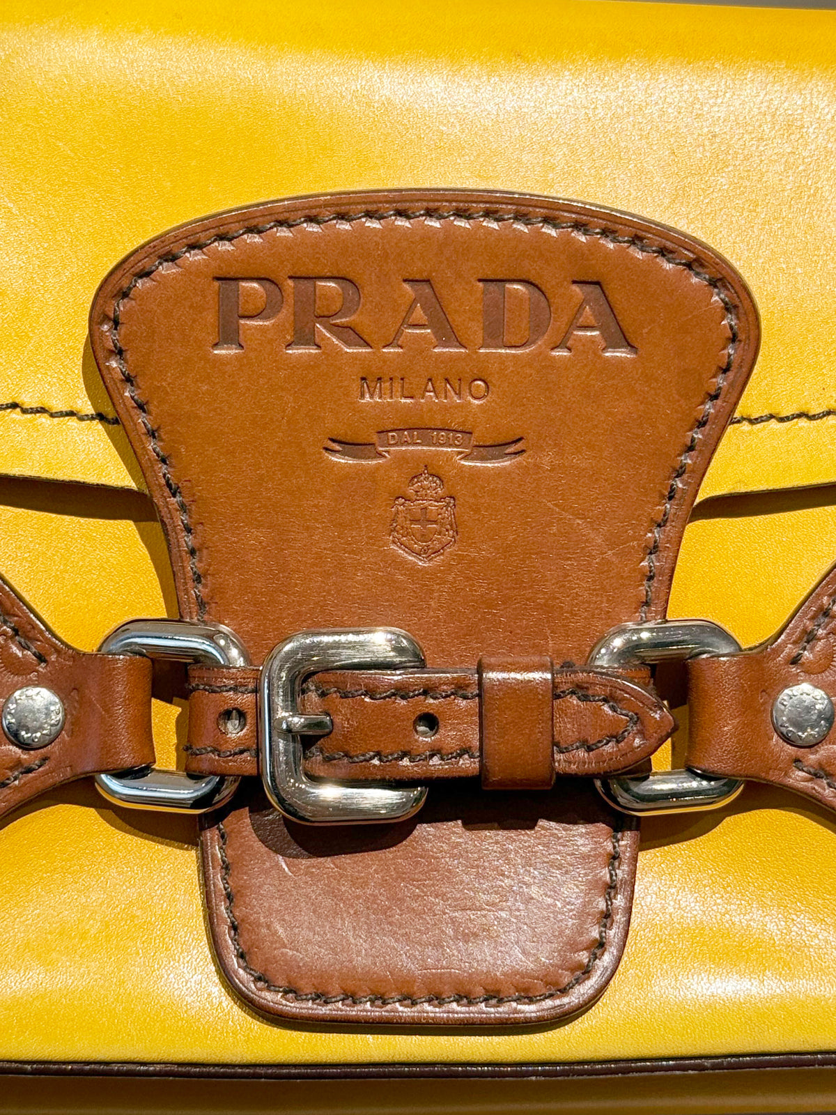 Prada SS 2005 Yellow and Brown Vitello Cuoio Shoulder Bag