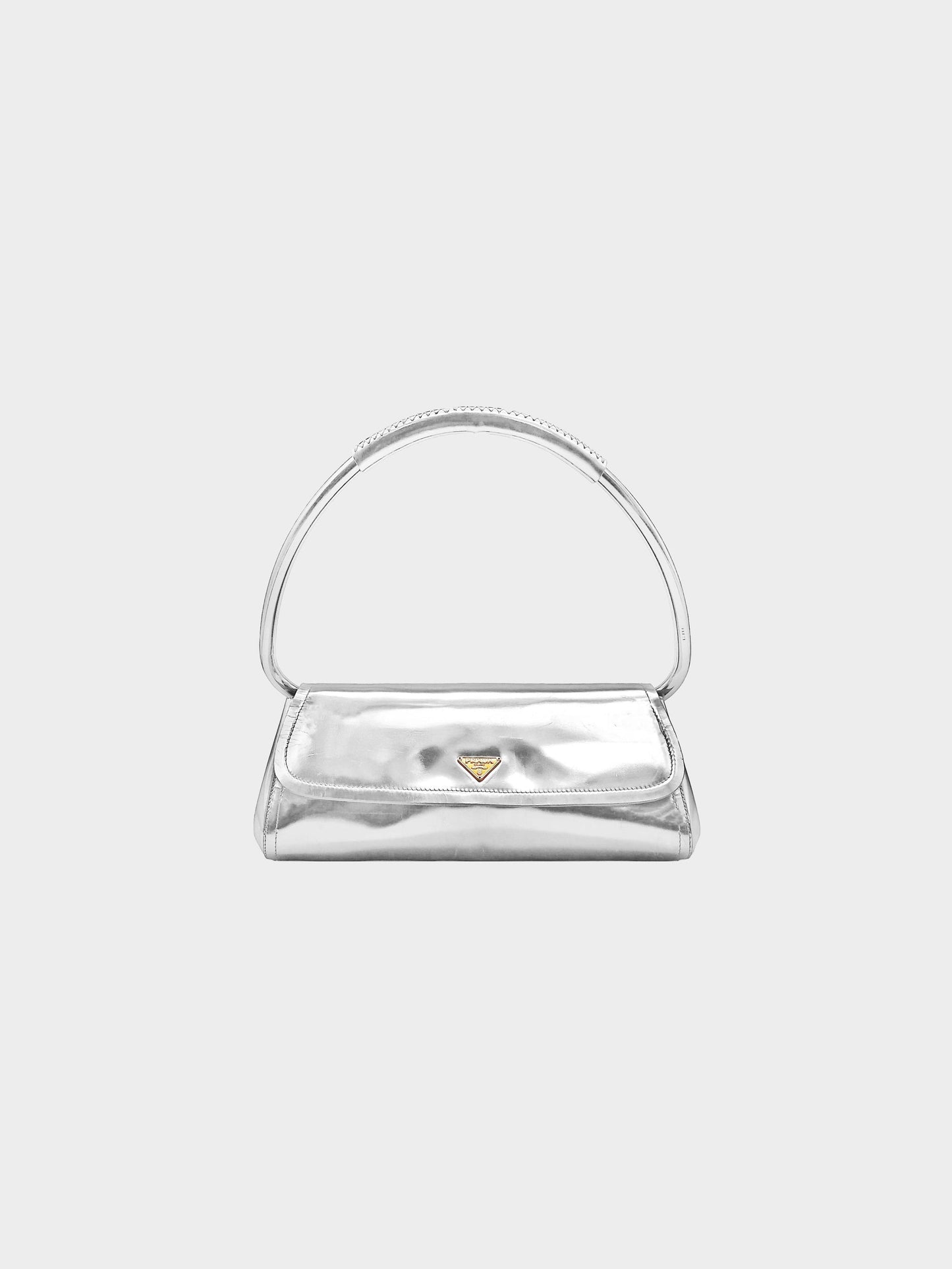 Prada SS 2003 Silver Leather Vernice Swing Bag