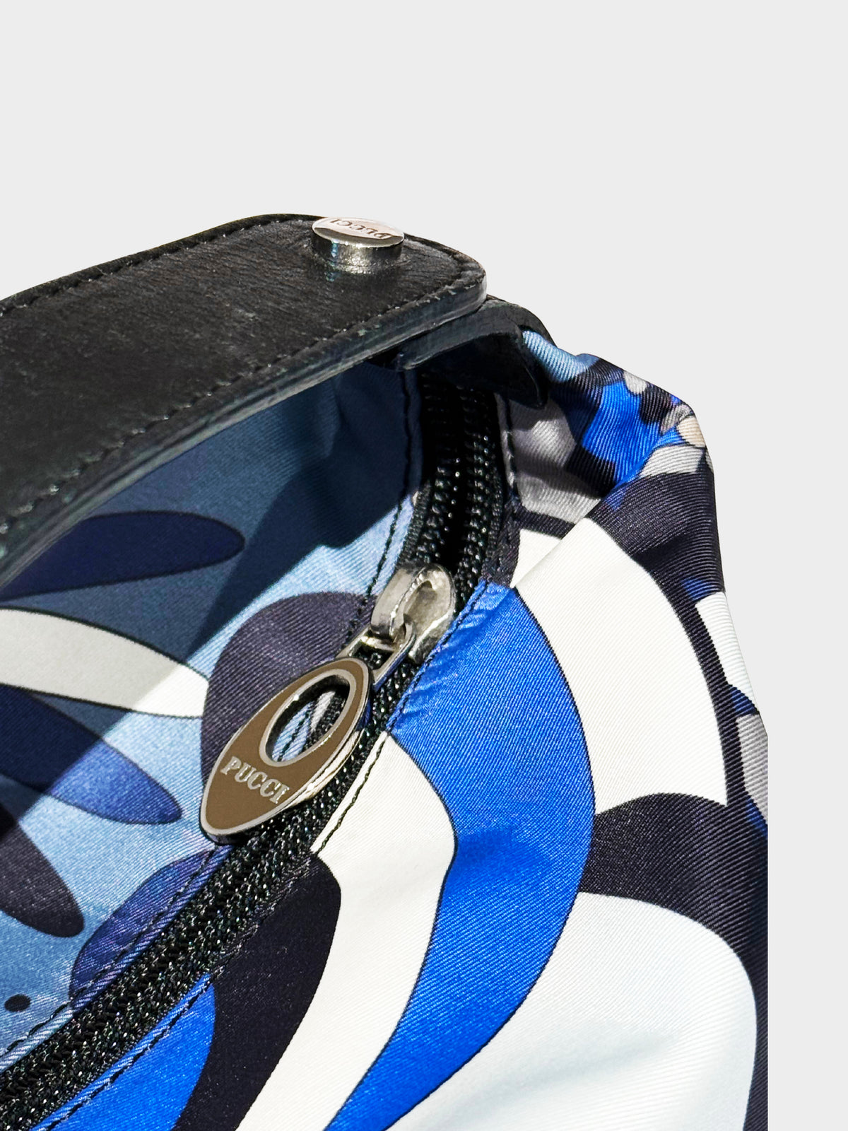 Emilio Pucci 2000s Blue Floral Printed Nylon Mini Bag