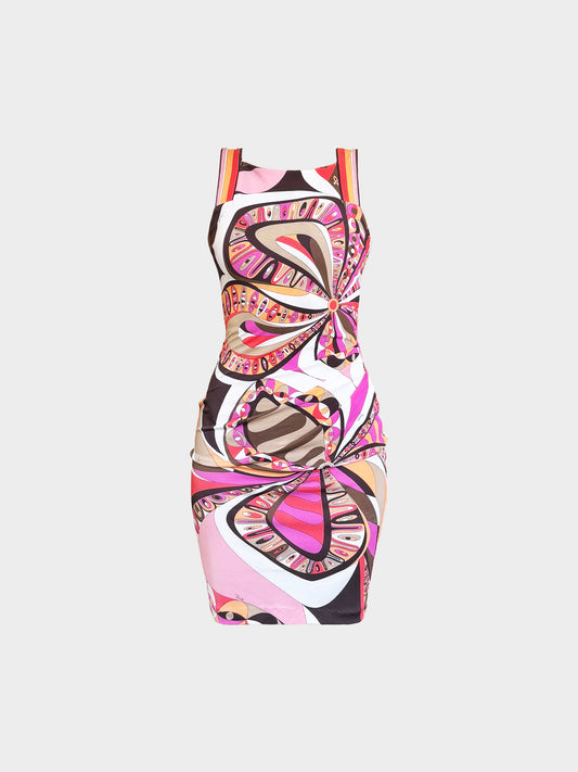 Emilio Pucci 1990s Pink Geometric Print Fitted Dress