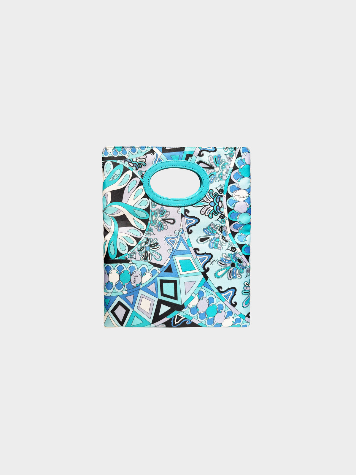 Emilio Pucci 2000s Blue Floral and Geometric Graphic Fold Over Envelope Bag