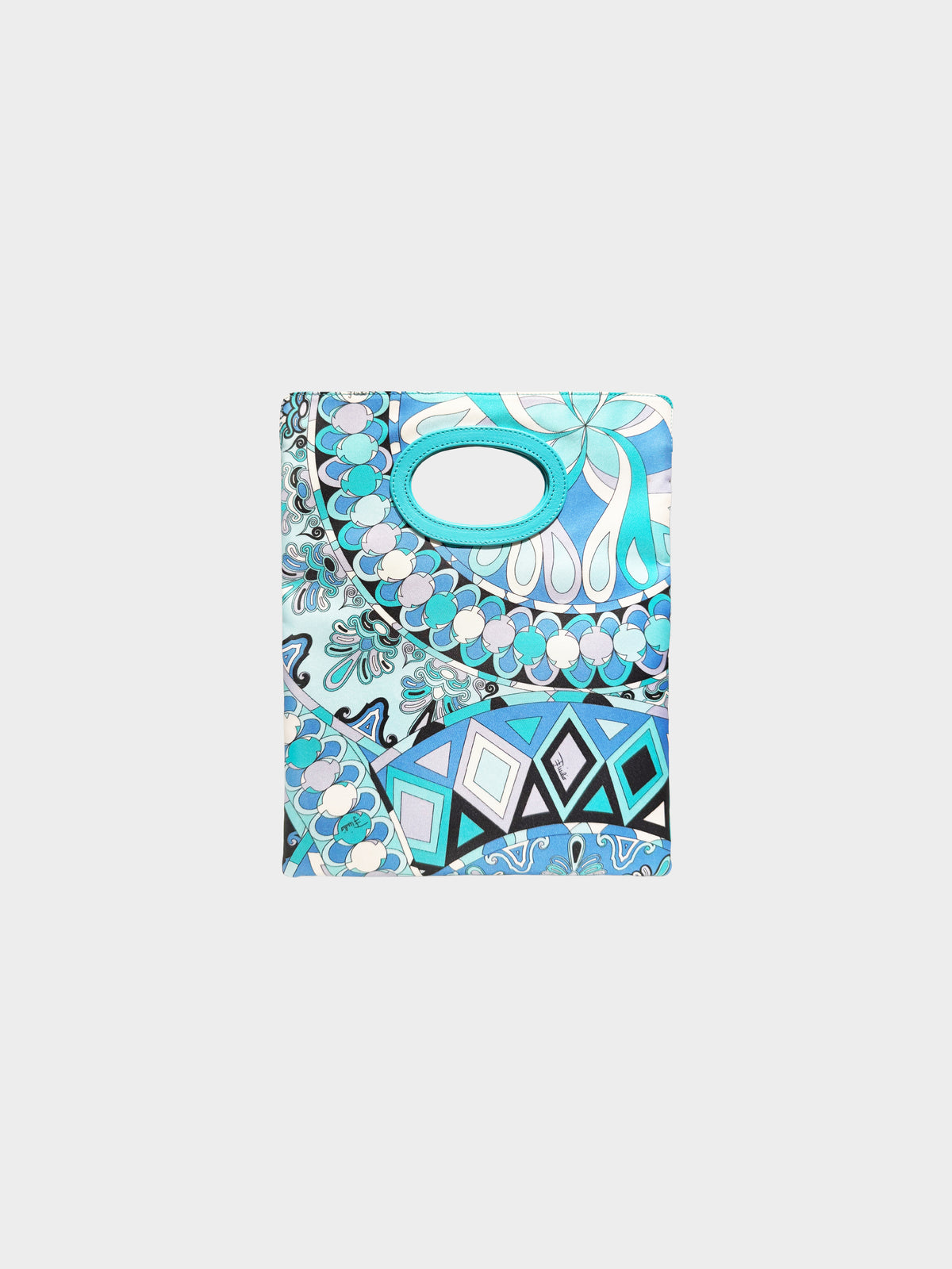 Emilio Pucci 2000s Blue Floral and Geometric Graphic Fold Over Envelope Bag