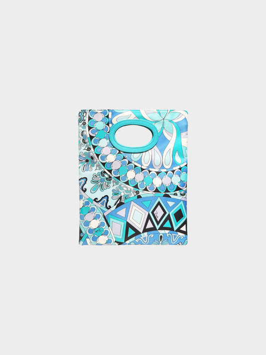 Emilio Pucci 2000s Blue Floral and Geometric Graphic Fold Over Envelope Bag