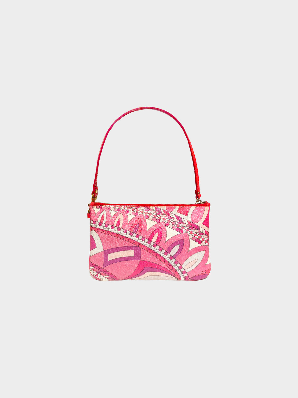 Emilio Pucci 2000s Pink Abstract Floral Print Leather Pochette Bag