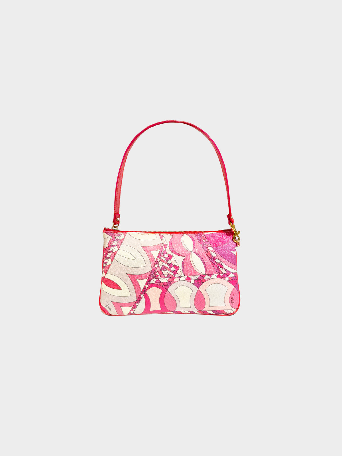 Emilio Pucci 2000s Pink Abstract Floral Print Leather Pochette Bag