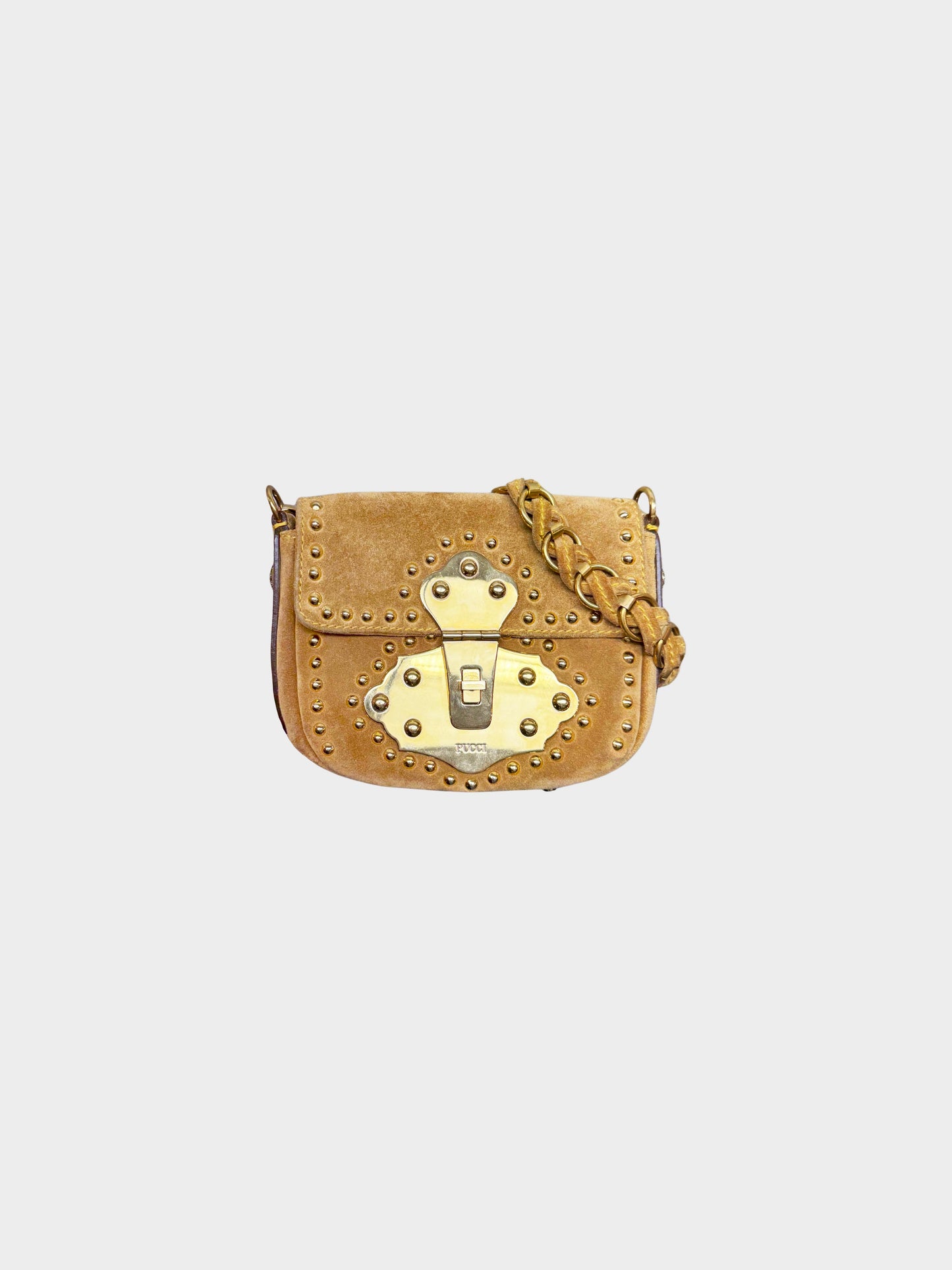 Emilio Pucci 2000s Brown Suede Metal Studded Bag