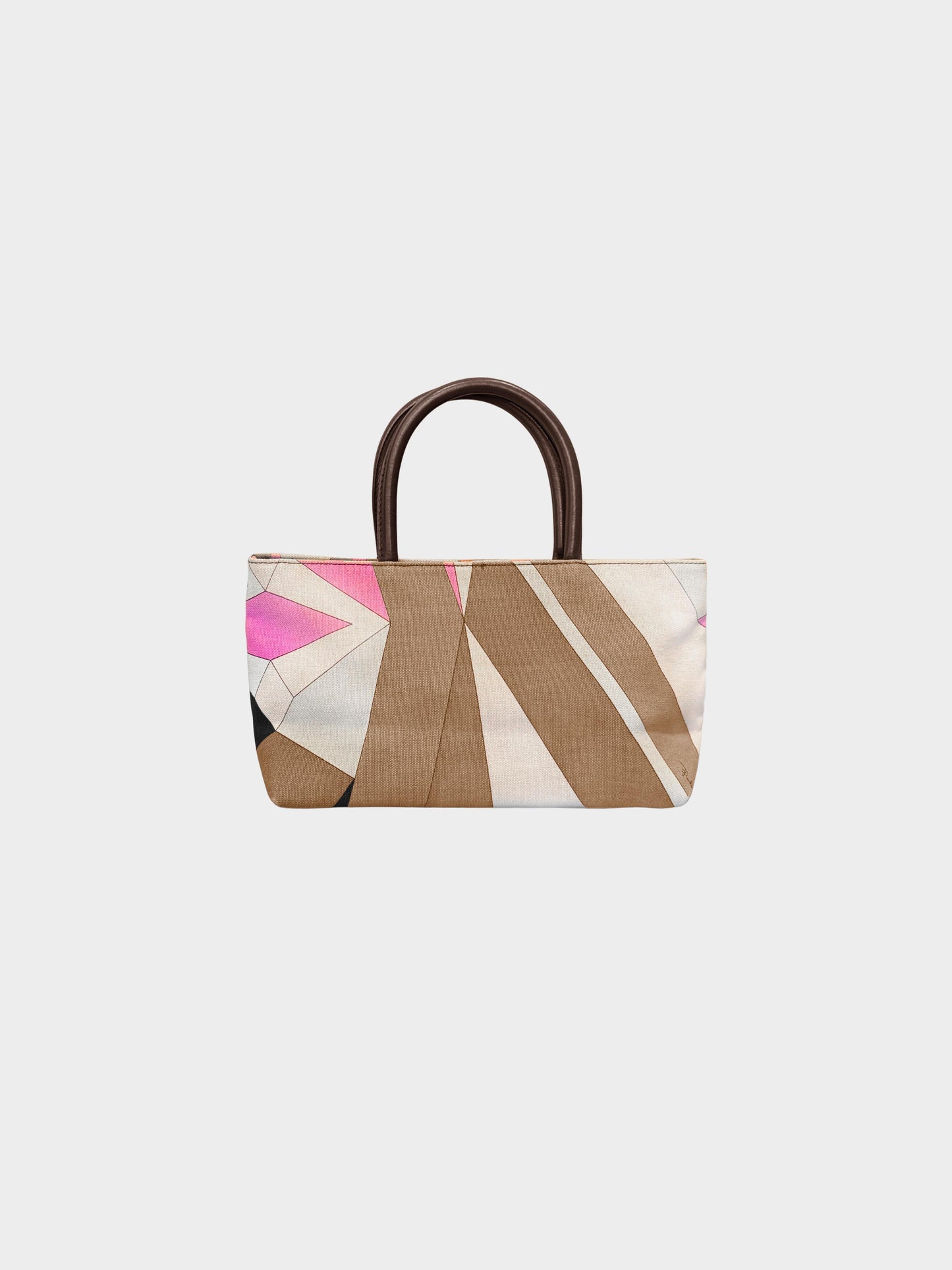 Emilio Pucci 2000s Pink and Brown Geometric Print Canvas Tote Bag