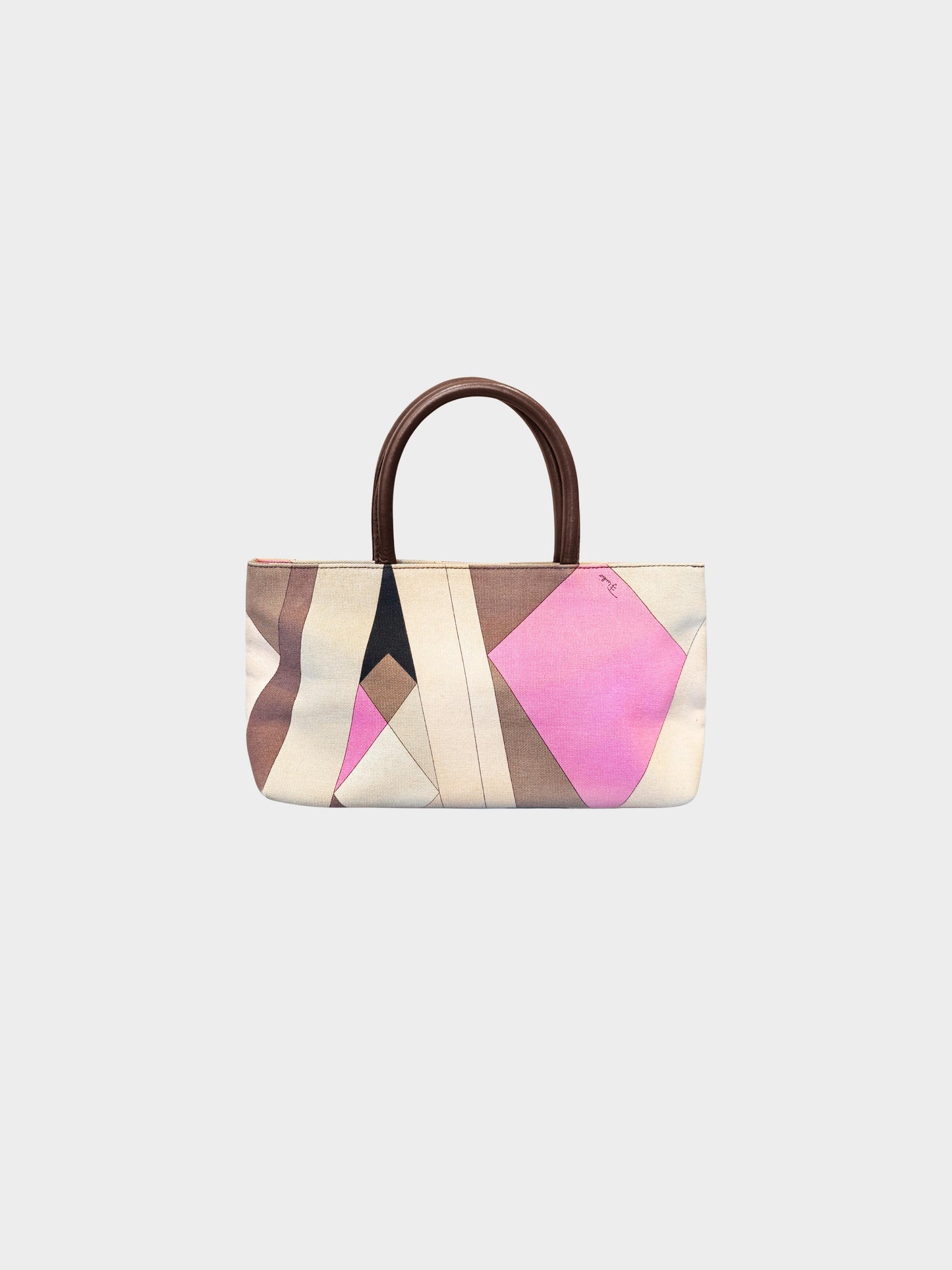 Emilio Pucci 2000s Pink and Brown Geometric Print Canvas Tote Bag