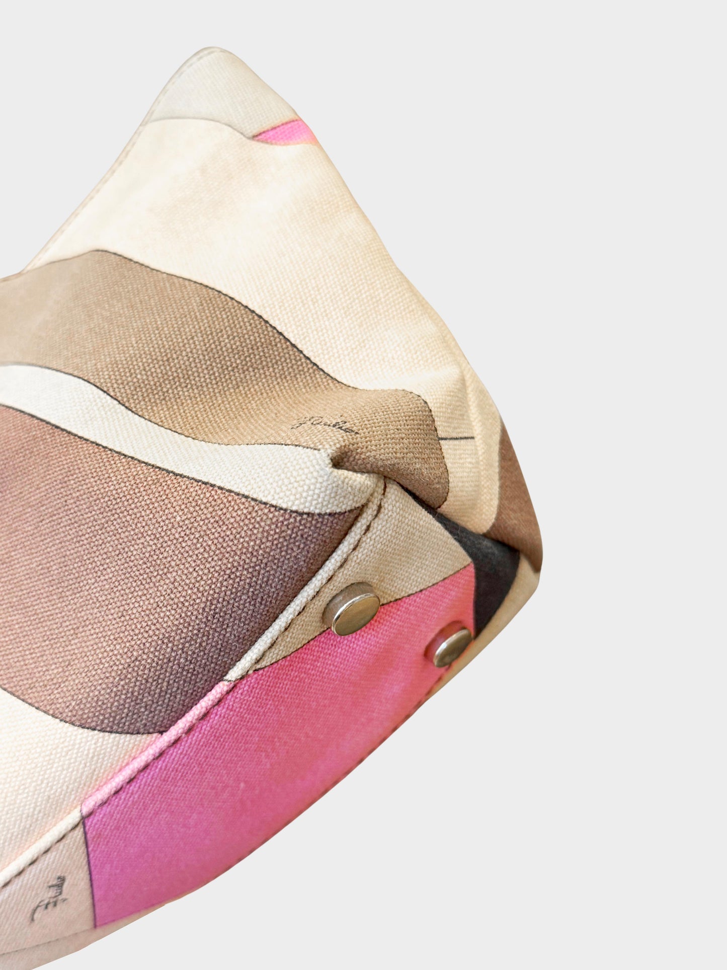 Emilio Pucci 2000s Pink and Brown Geometric Print Canvas Tote Bag