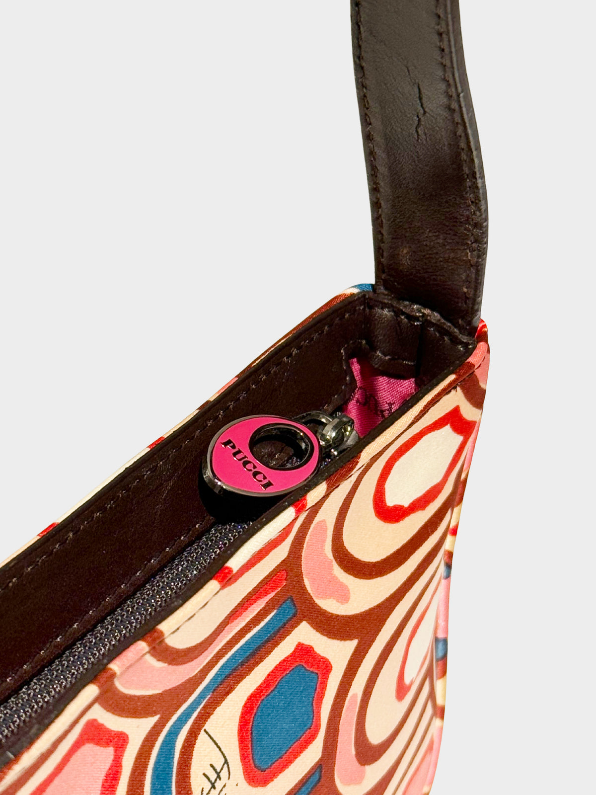 Emilio Pucci 2000s Multicolored Abstract Wave Motif Print Silk Mini Bag