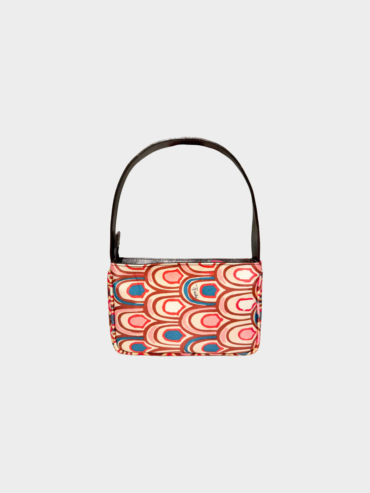 Emilio Pucci 2000s Multicolored Abstract Wave Motif Print Silk Mini Bag