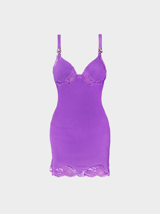 Versace 2000s Purple Lace-trimmed Silk Slip Dress