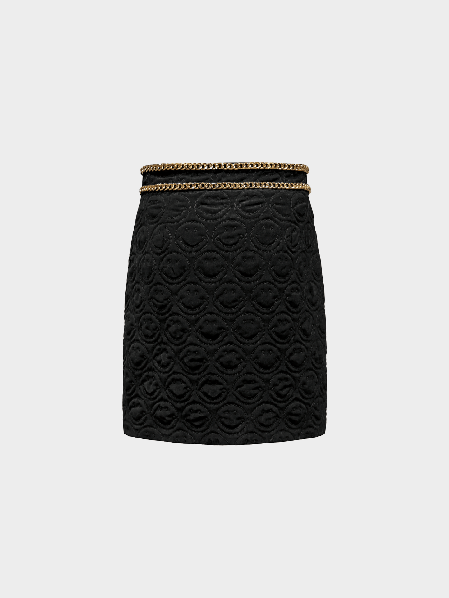 Moschino 2020s by Jeremy Scott Black Quilted Smiley Chain Mini Skirt