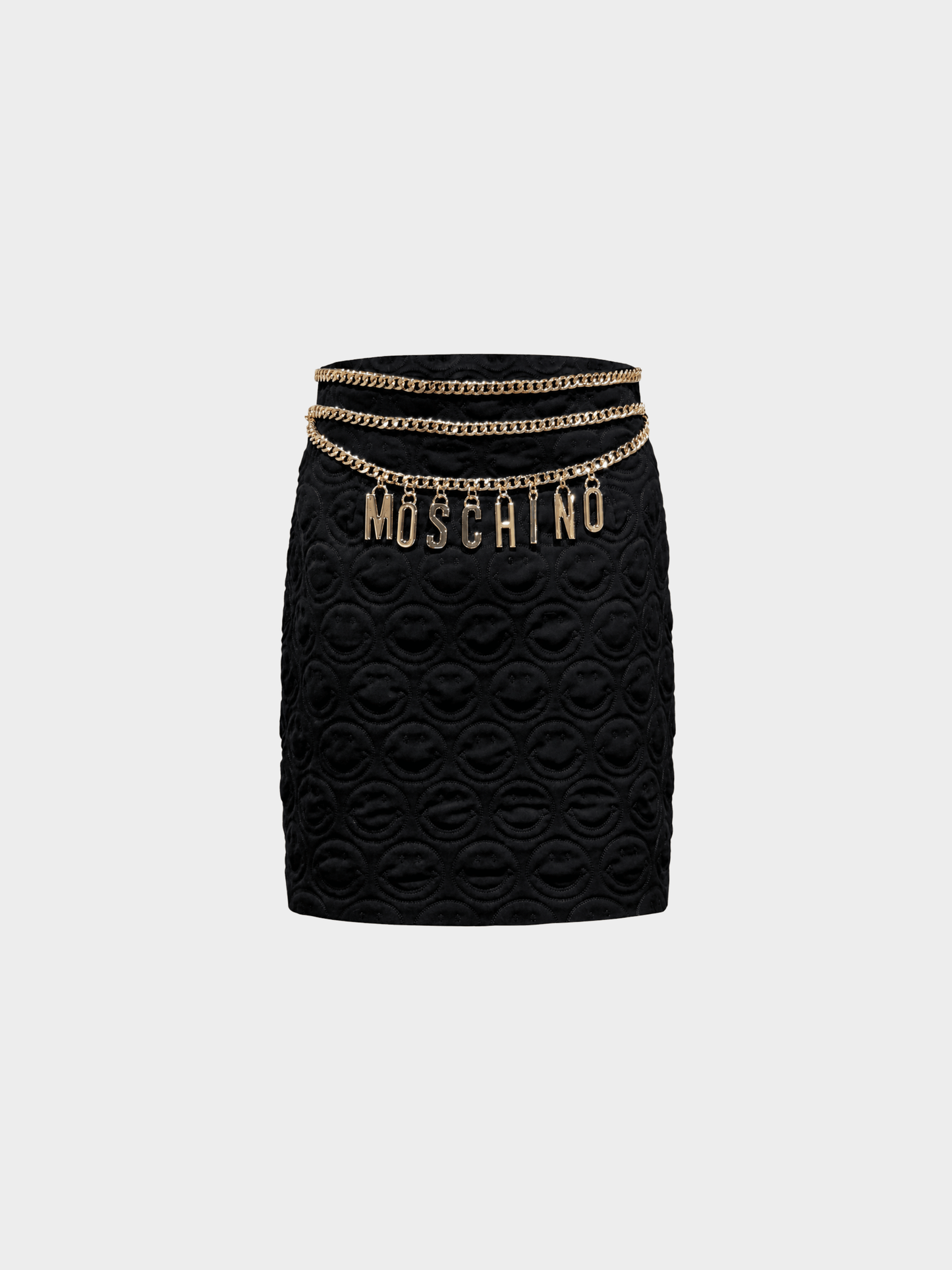 Moschino 2020s by Jeremy Scott Black Quilted Smiley Chain Mini Skirt