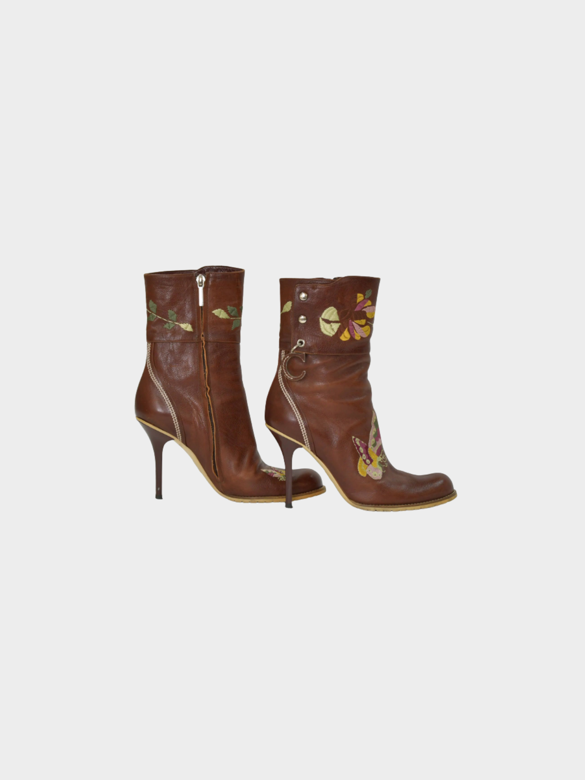 Christian Dior 2000s Embroidered Butterfly Floral Ankle Boots