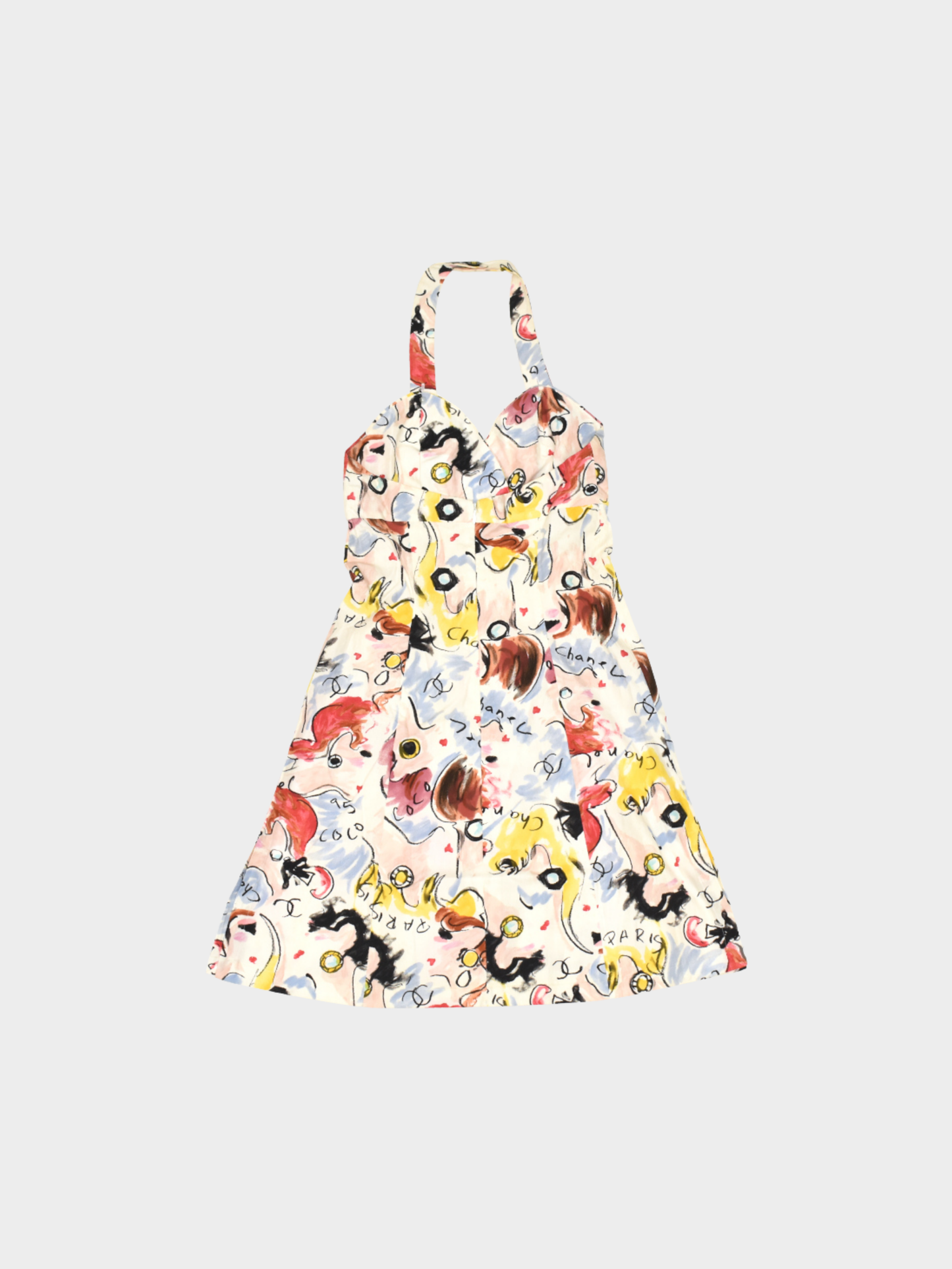 Chanel 1995 Graphic Printed Halter Dress