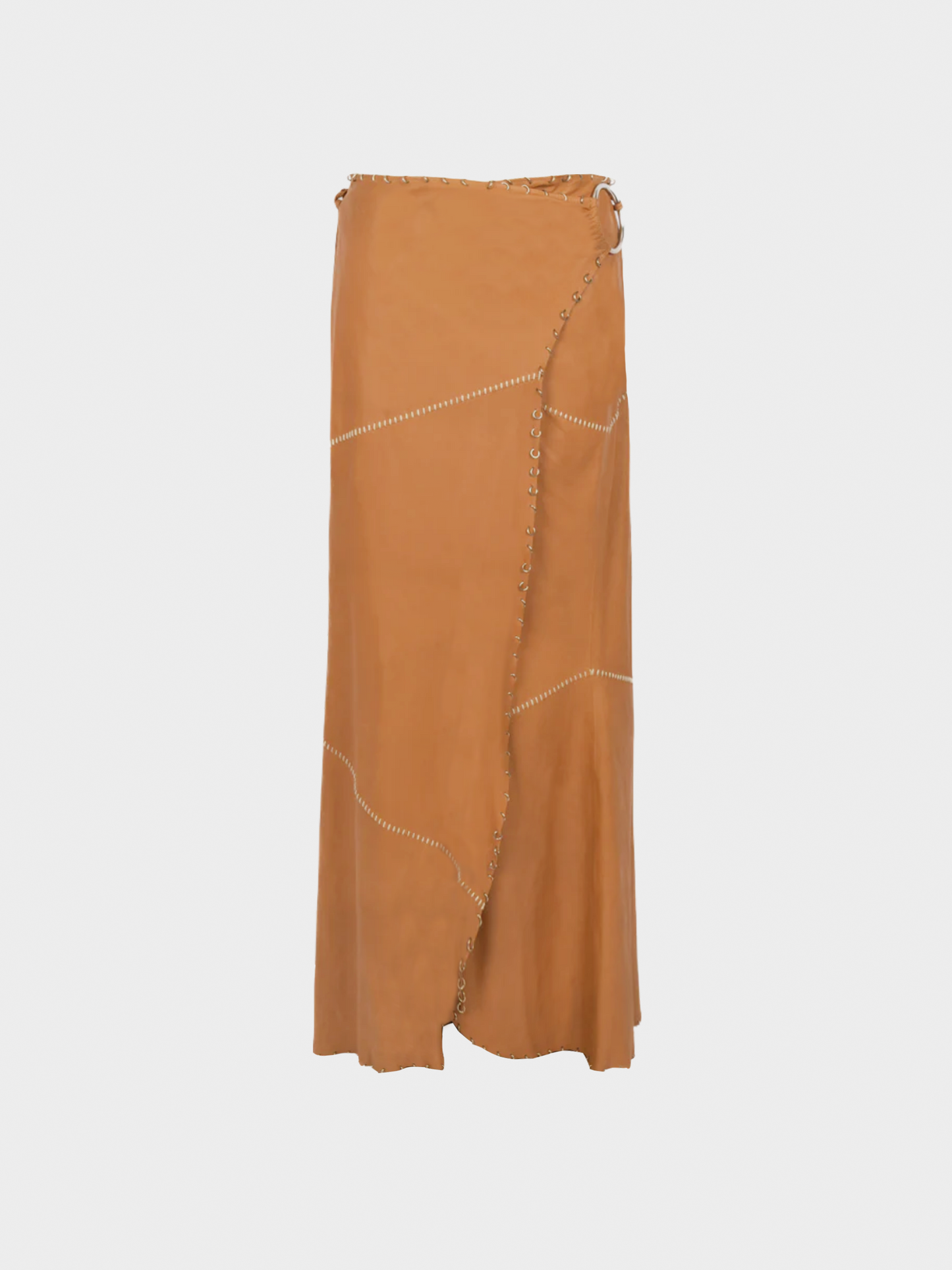 Paco Rabanne SS 2001 Brown Lambskin Ring Maxi Skirt