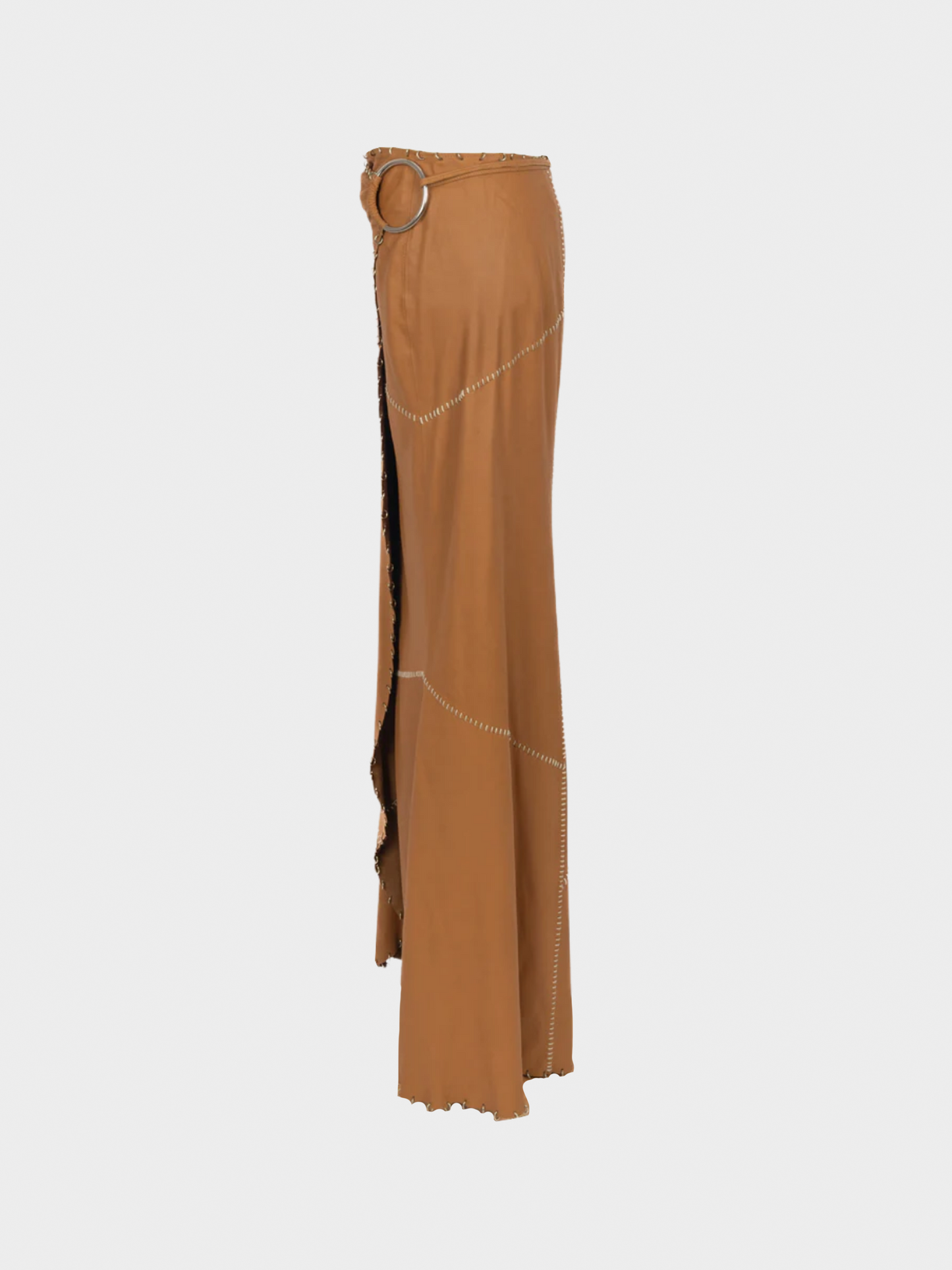 Paco Rabanne SS 2001 Brown Lambskin Ring Maxi Skirt