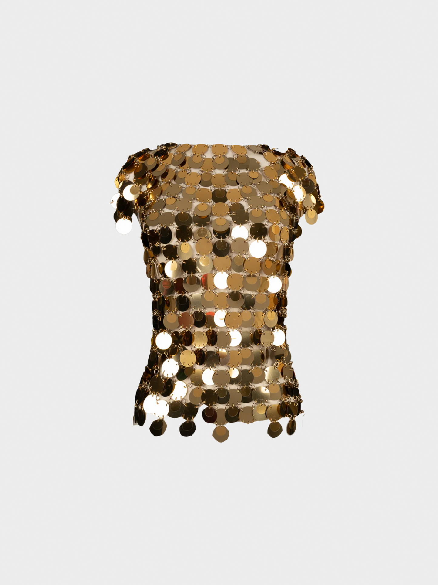 Paco Rabanne 1990s Gold Celluloid Pastille Top and Skirt Set