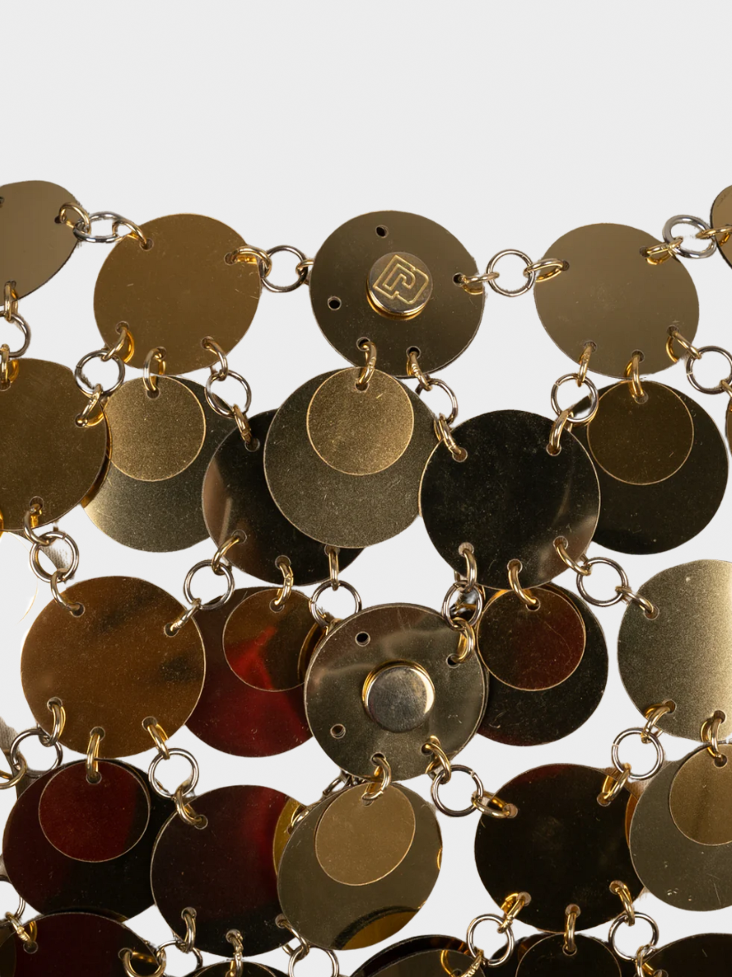 Paco Rabanne 1990s Gold Celluloid Pastille Top and Skirt Set