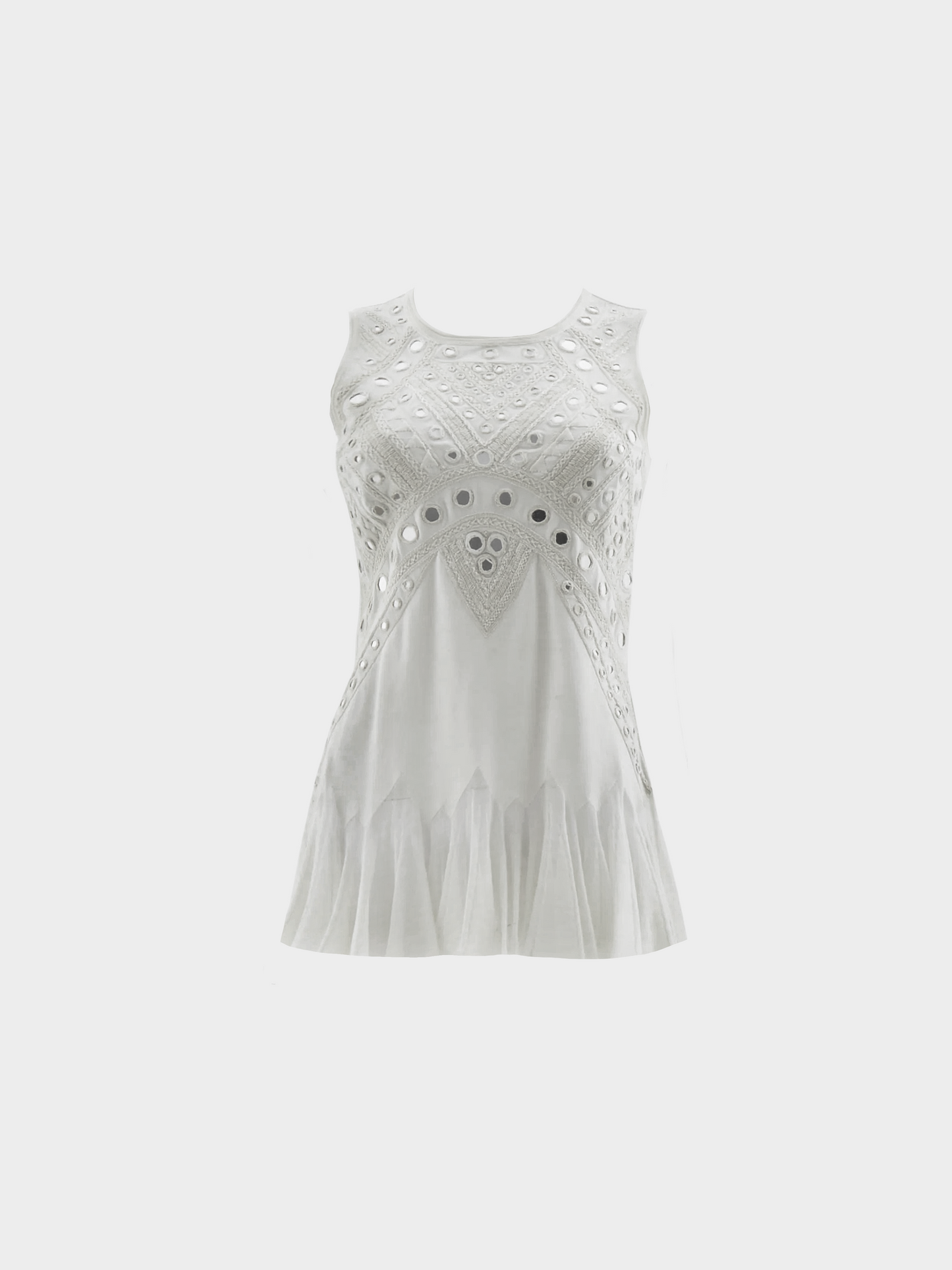 Roberto Cavalli Resort 2014 Off-white Indian-influenced Embroidered Mini Mirrors Tank Top
