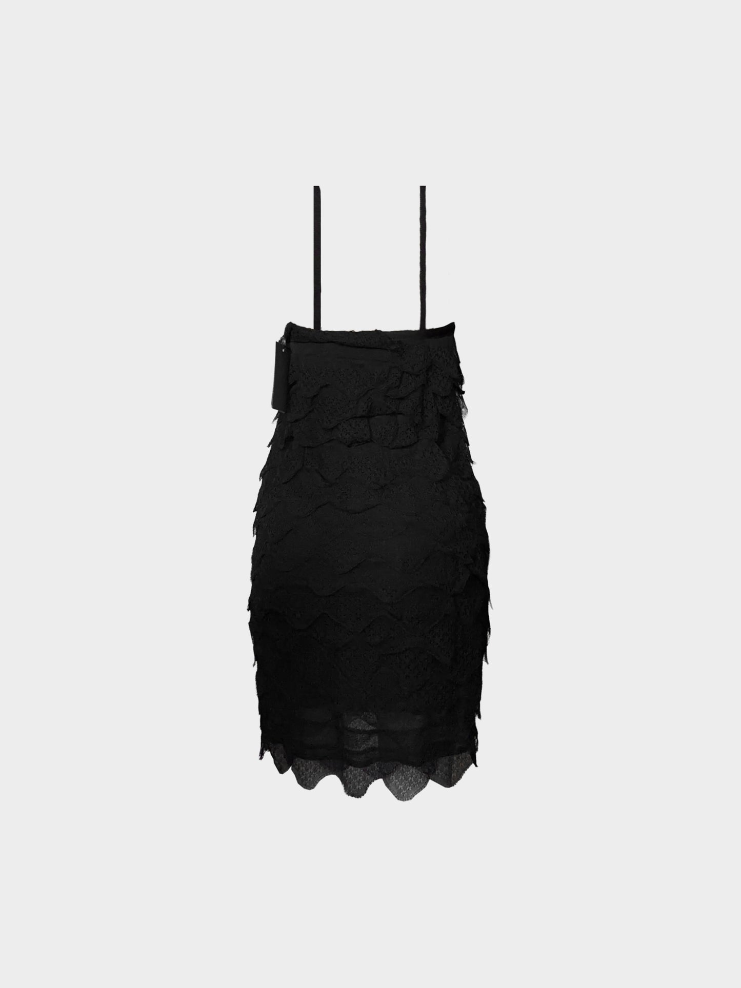 Roberto Cavalli 2000s Black Viscose Tiered Scallop Ruffled Dress