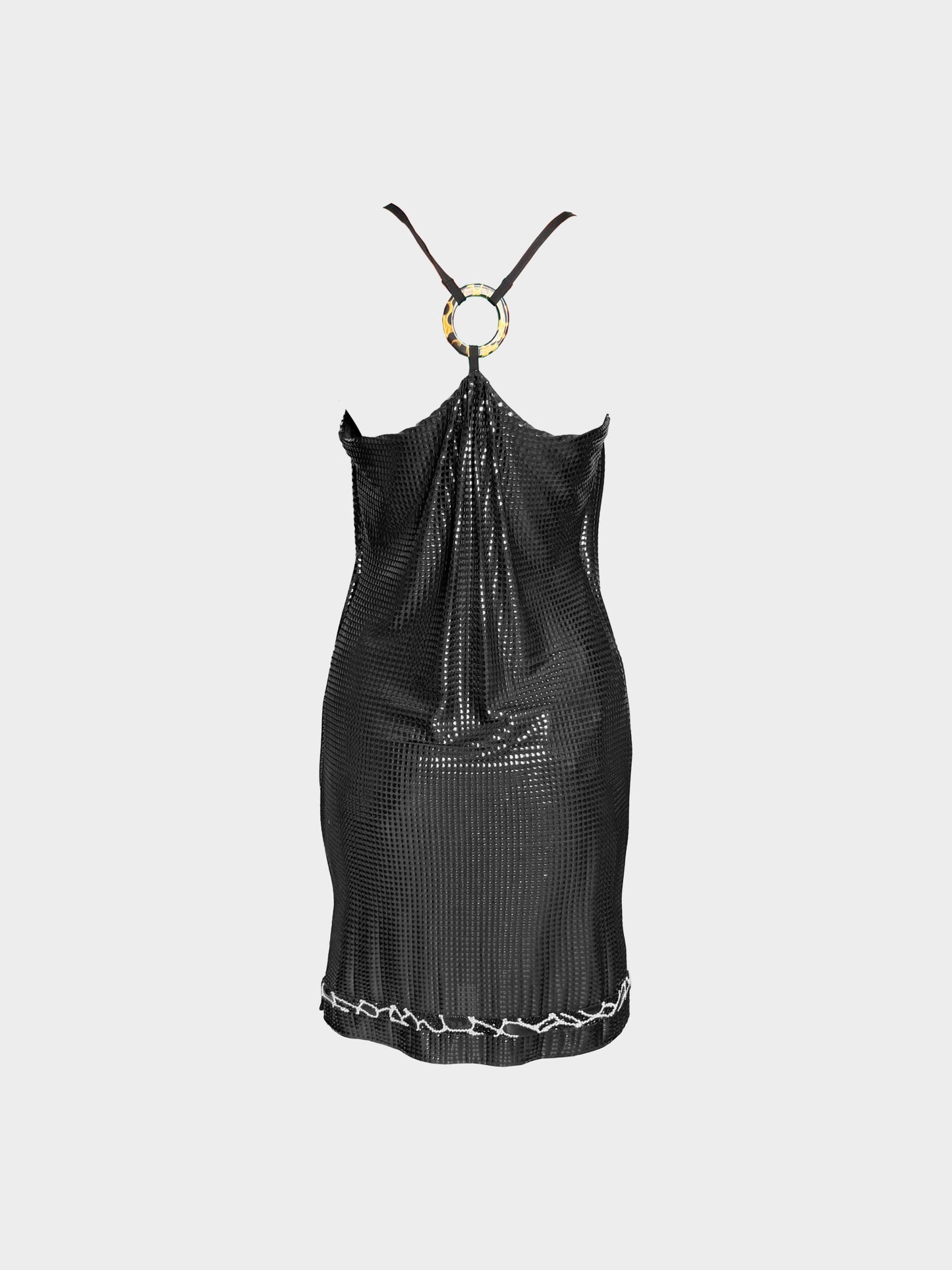 Roberto Cavalli 2000s Black Sequin and Beaded Dress with Rings