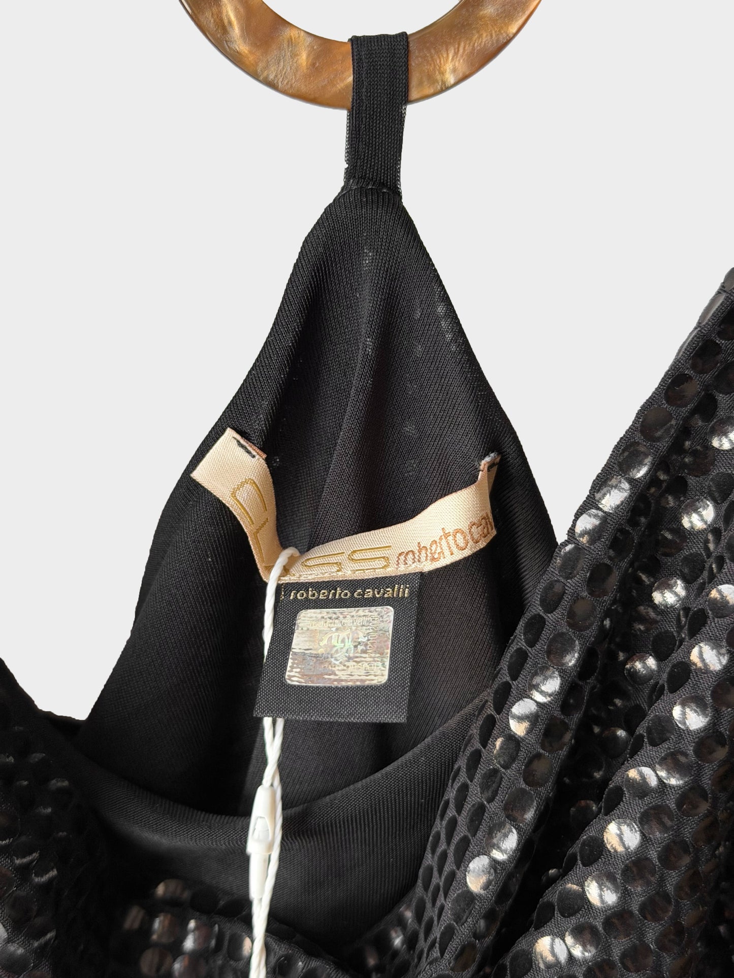 Roberto Cavalli 2000s Black Sequin and Beaded Dress with Rings
