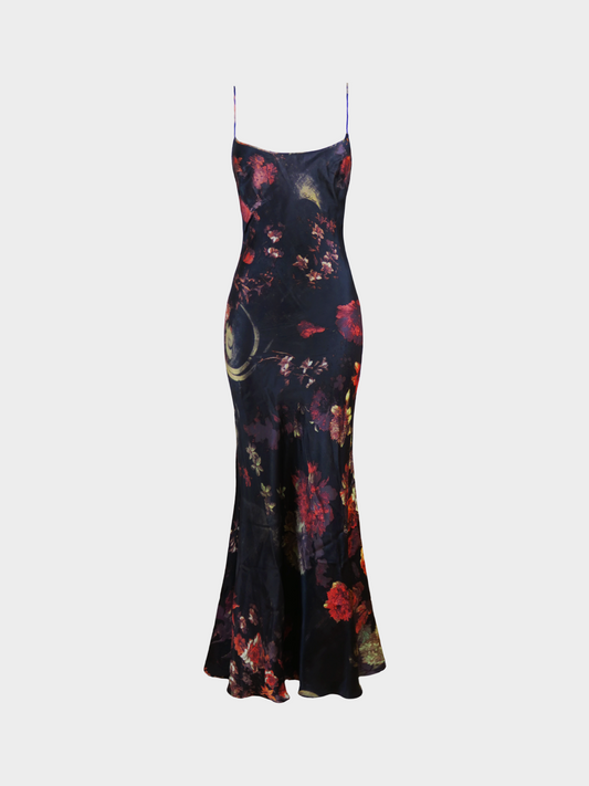 Roberto Cavalli FW 2000 Multicolour Floral Print Silk Maxi Dress