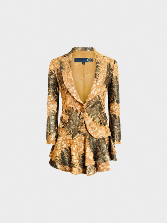 Roberto Cavalli 2005 Just Cavalli Gold Jacquard Skirt Suit Set