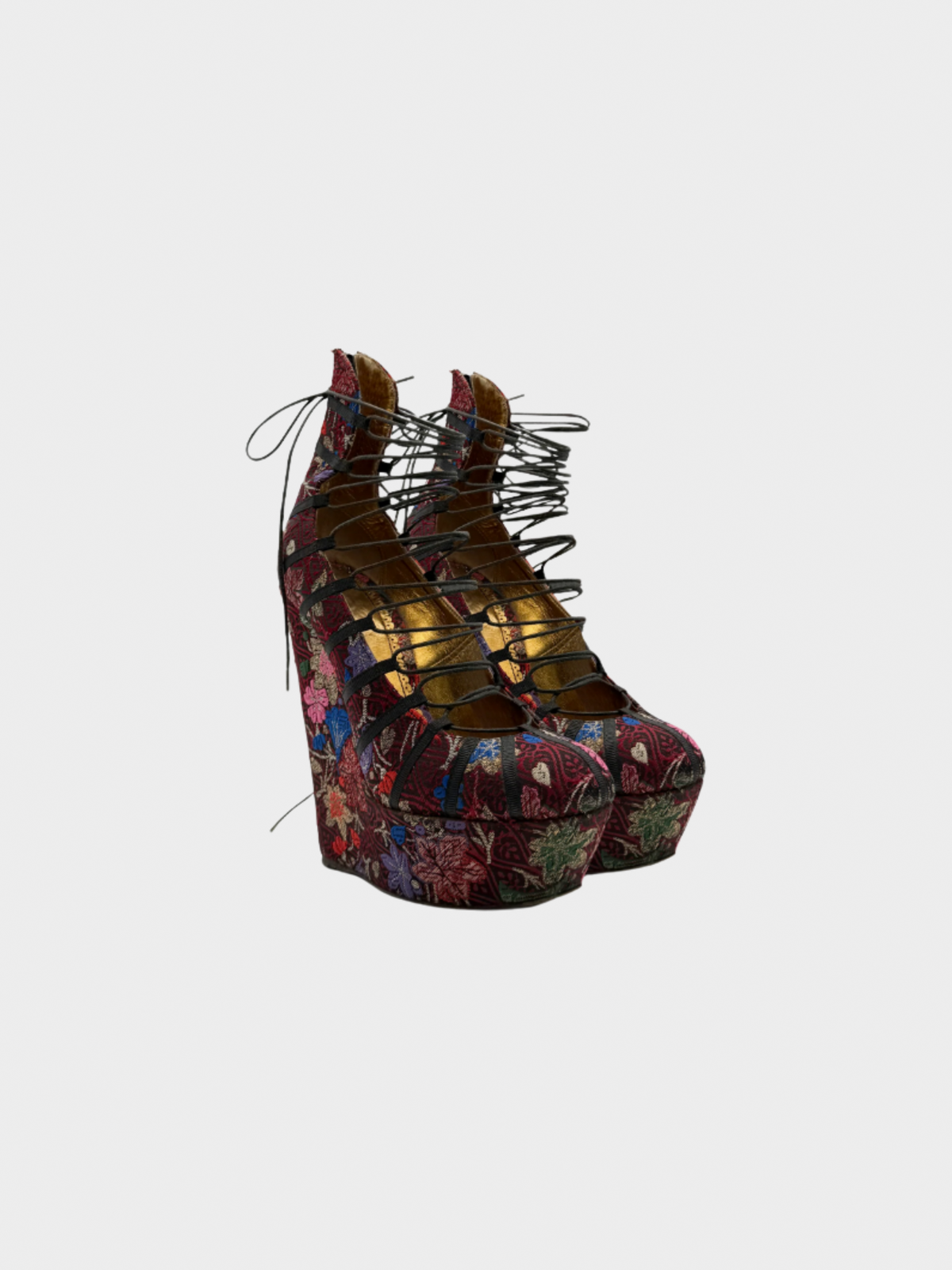 John Galliano 2004 Purple Jacquard Ankle Boots