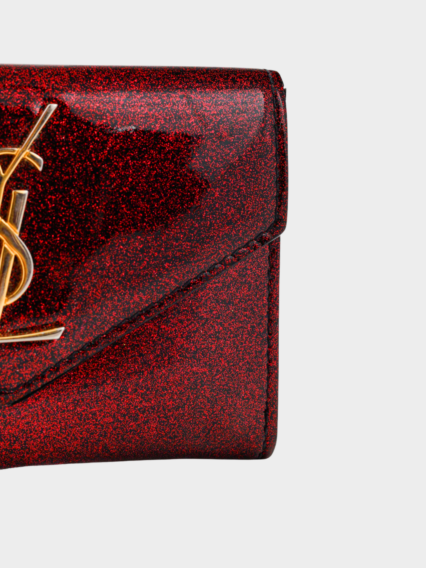 Yves Saint Laurent 2010s Fuchsia Glitter Patent YSL Leather Wallet