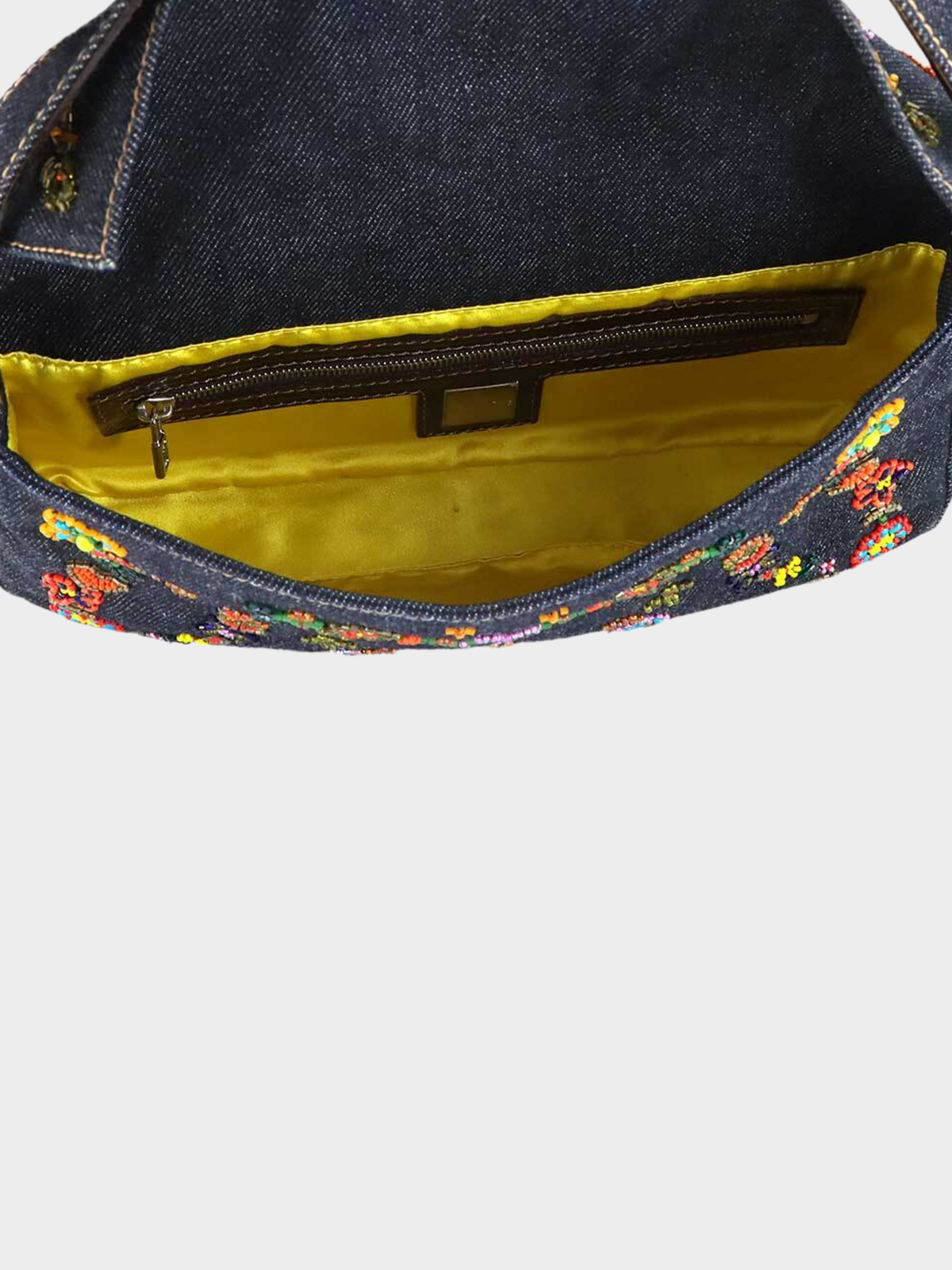 Fendi 2000s Rare Floral Beaded Denim Baguette