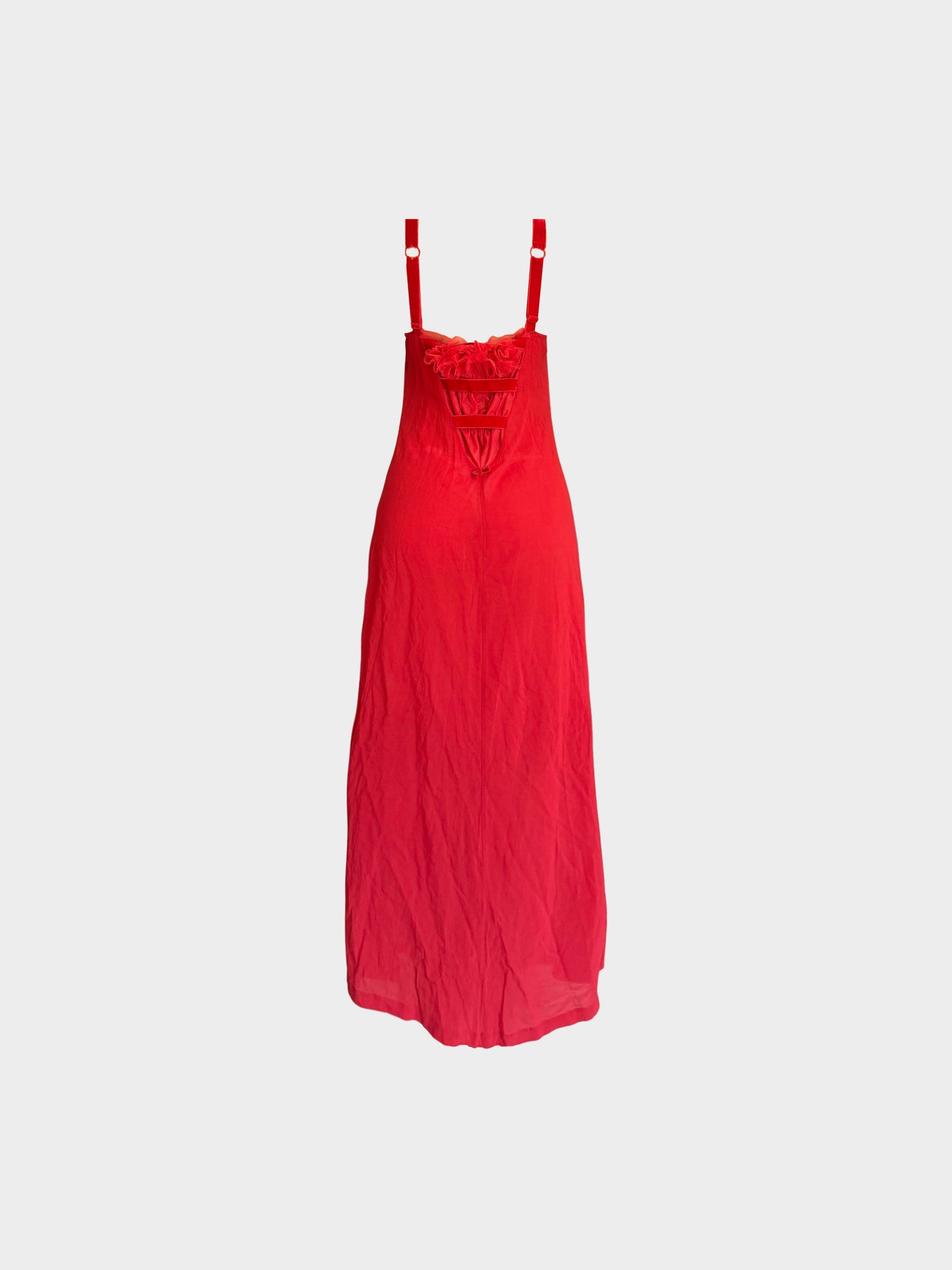 La Perla 2000s Red Chiffon Floral Embroidered Long Dress