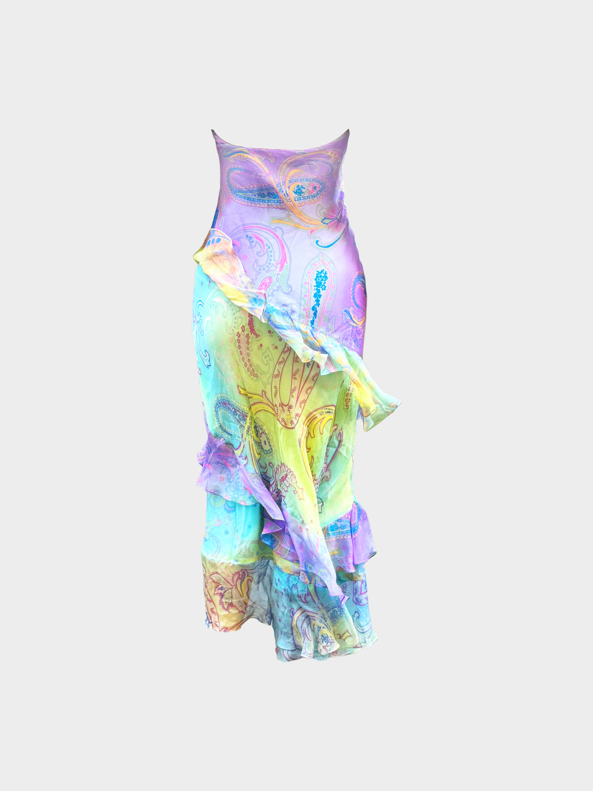 Ralph Lauren 2000s Multicolored Paisley Print Ruffled Long Dress