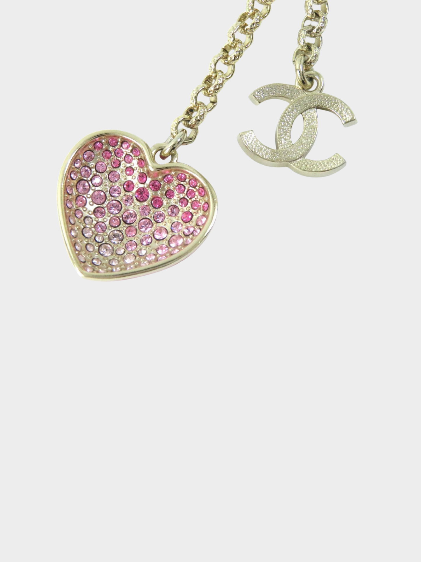 Chanel 2023 Gold CC Pink Heart Pearl Rhinestone Necklace