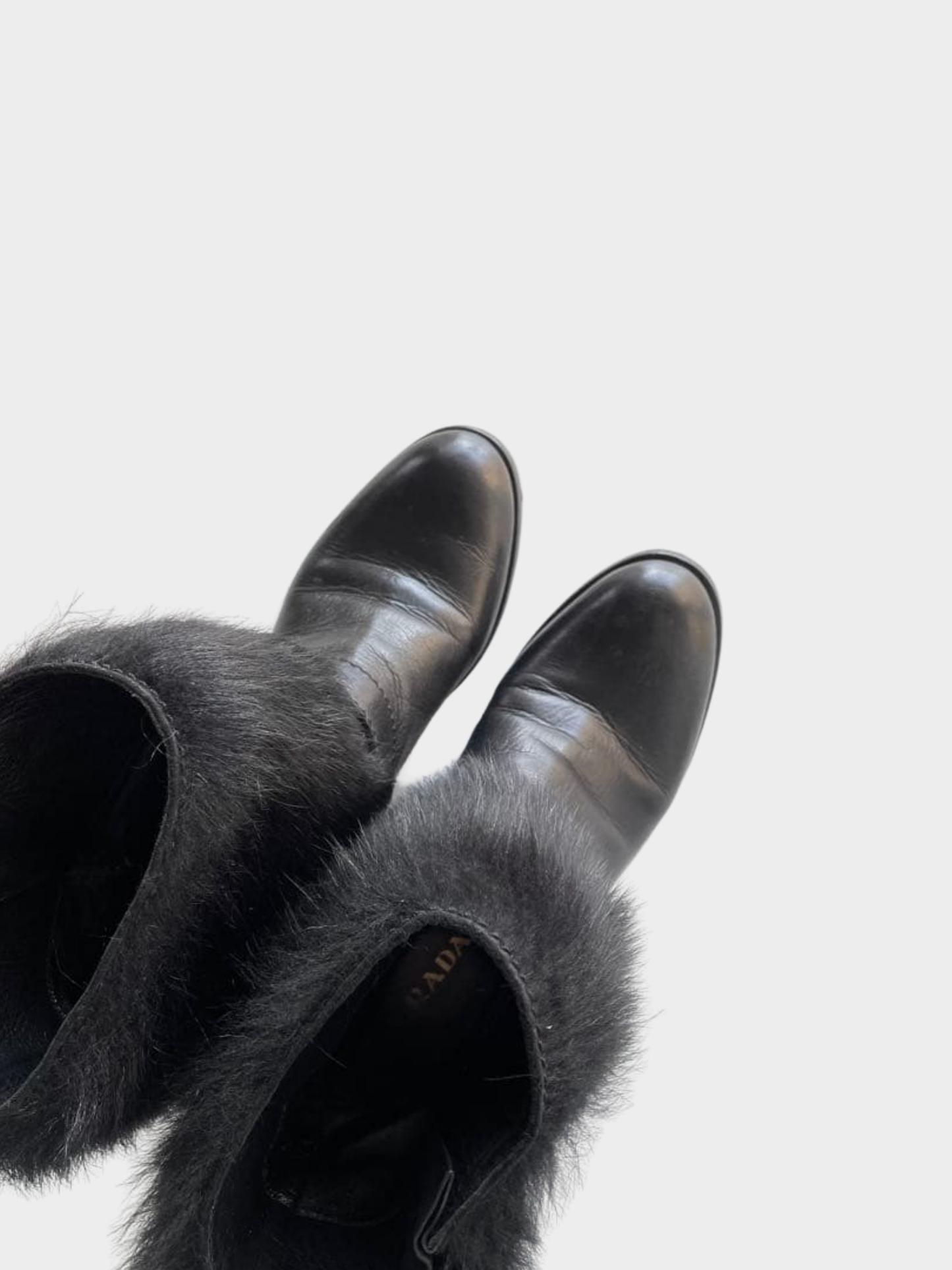 Prada 2000s Black Pony Fur Buckle Strap Ankle Boots