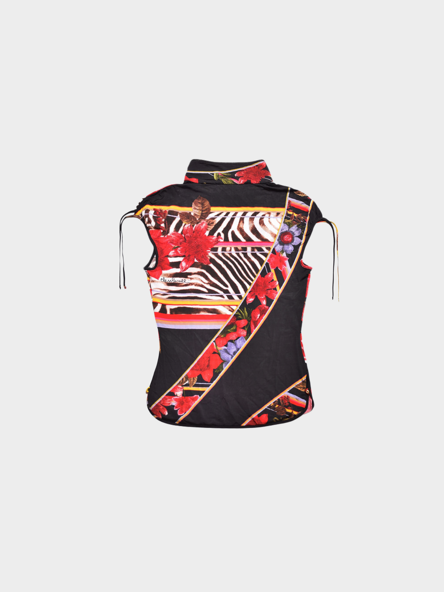 Roberto Cavalli Class 2000s Multicoloured Floral Printed Chinese Style Top