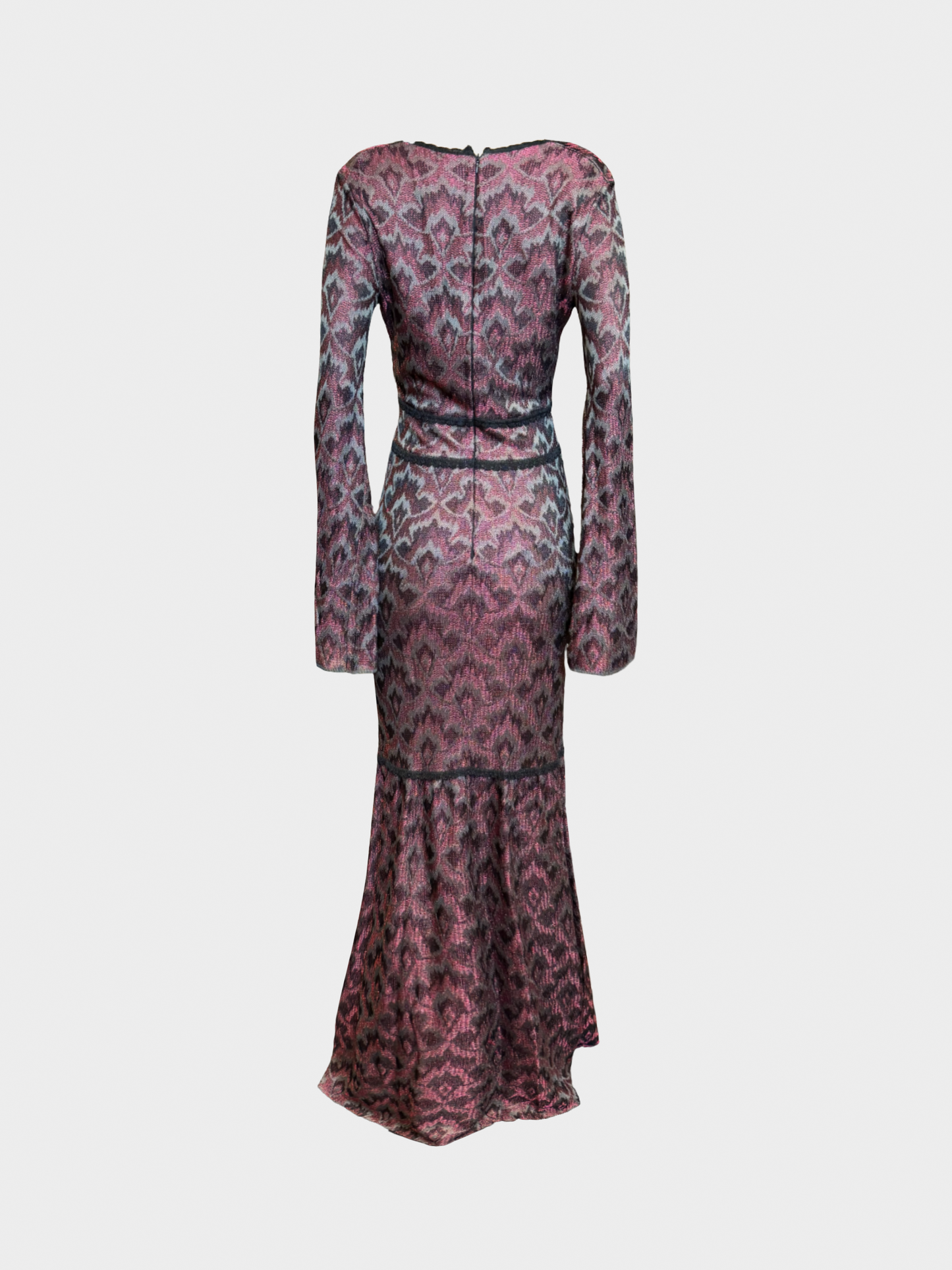 Roberto Cavalli 2000s Dark Plum Bell Sleeve Plunge Maxi Dress
