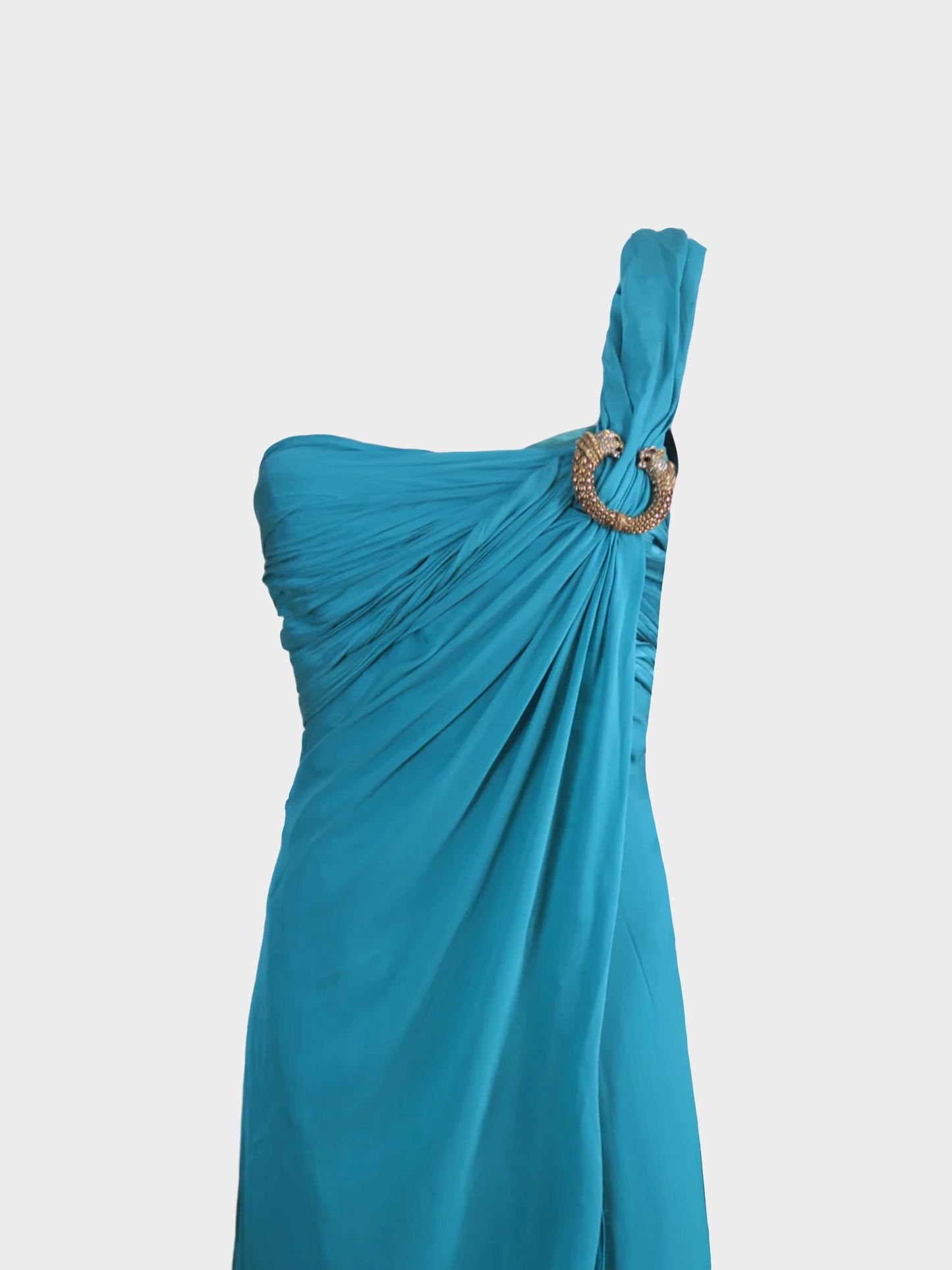 Roberto Cavalli 2000s Turquoise Blue Embellished One Shoulder Maxi Dress