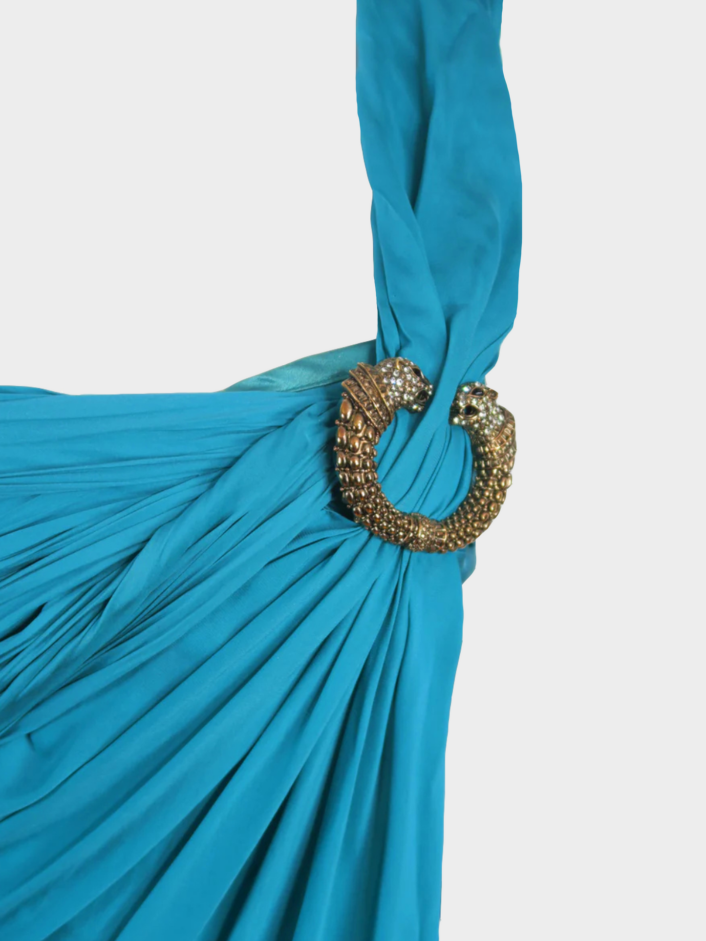 Roberto Cavalli 2000s Turquoise Blue Embellished One Shoulder Maxi Dress