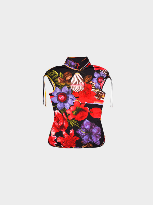 Roberto Cavalli Class 2000s Multicoloured Floral Printed Chinese Style Top