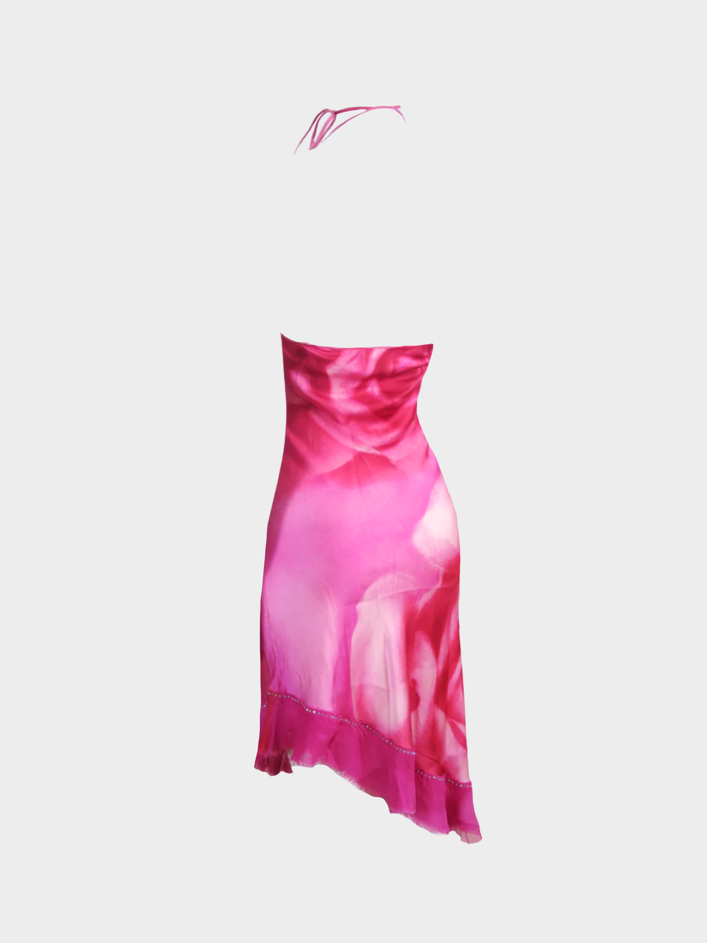 Roberto Cavalli SS 2000 Pink Silk "Roses" Printed Midi Asymmetrical Dress