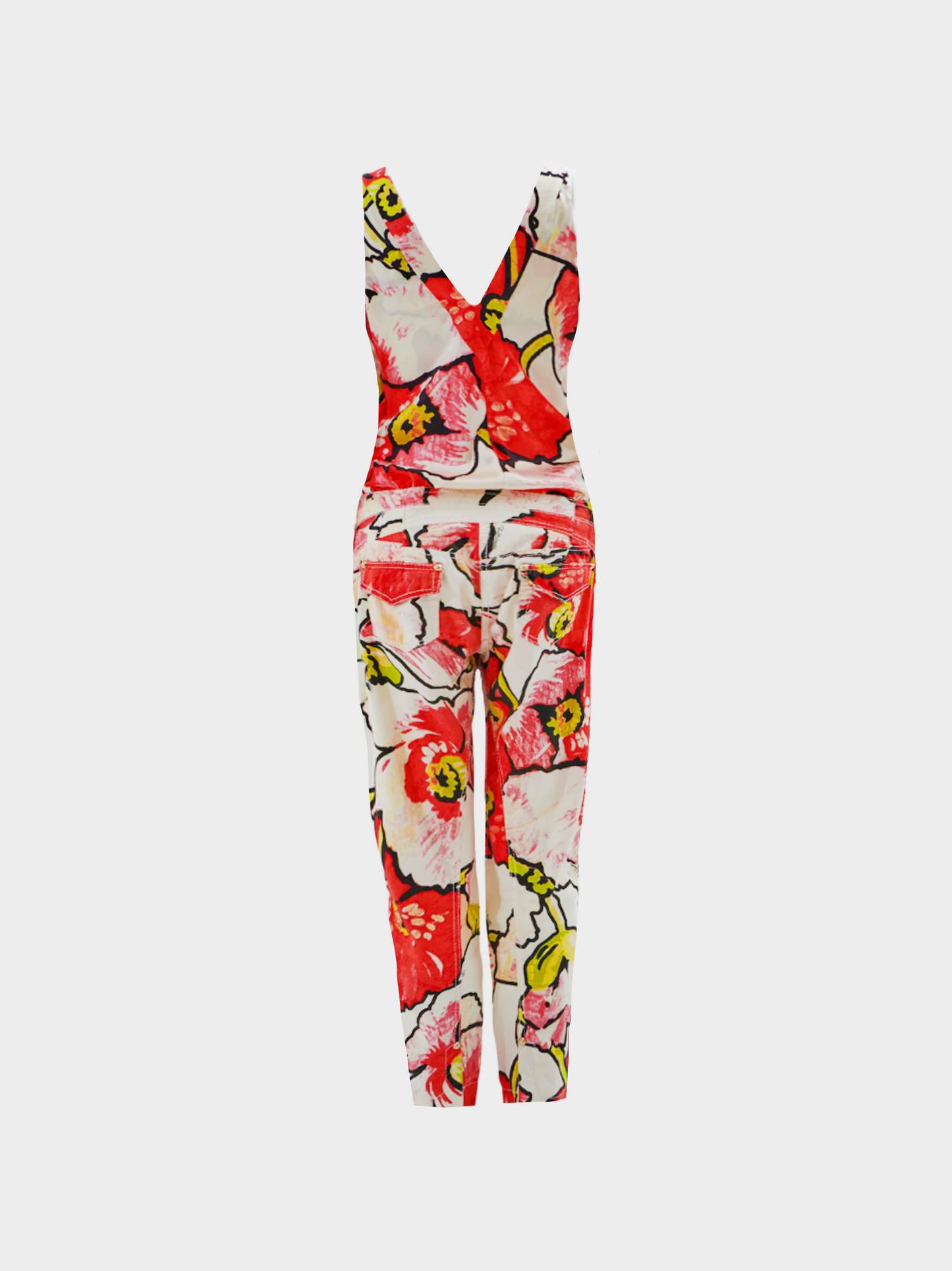 Roberto Cavalli SS 2005 Red Floral Print Top and Pants Set
