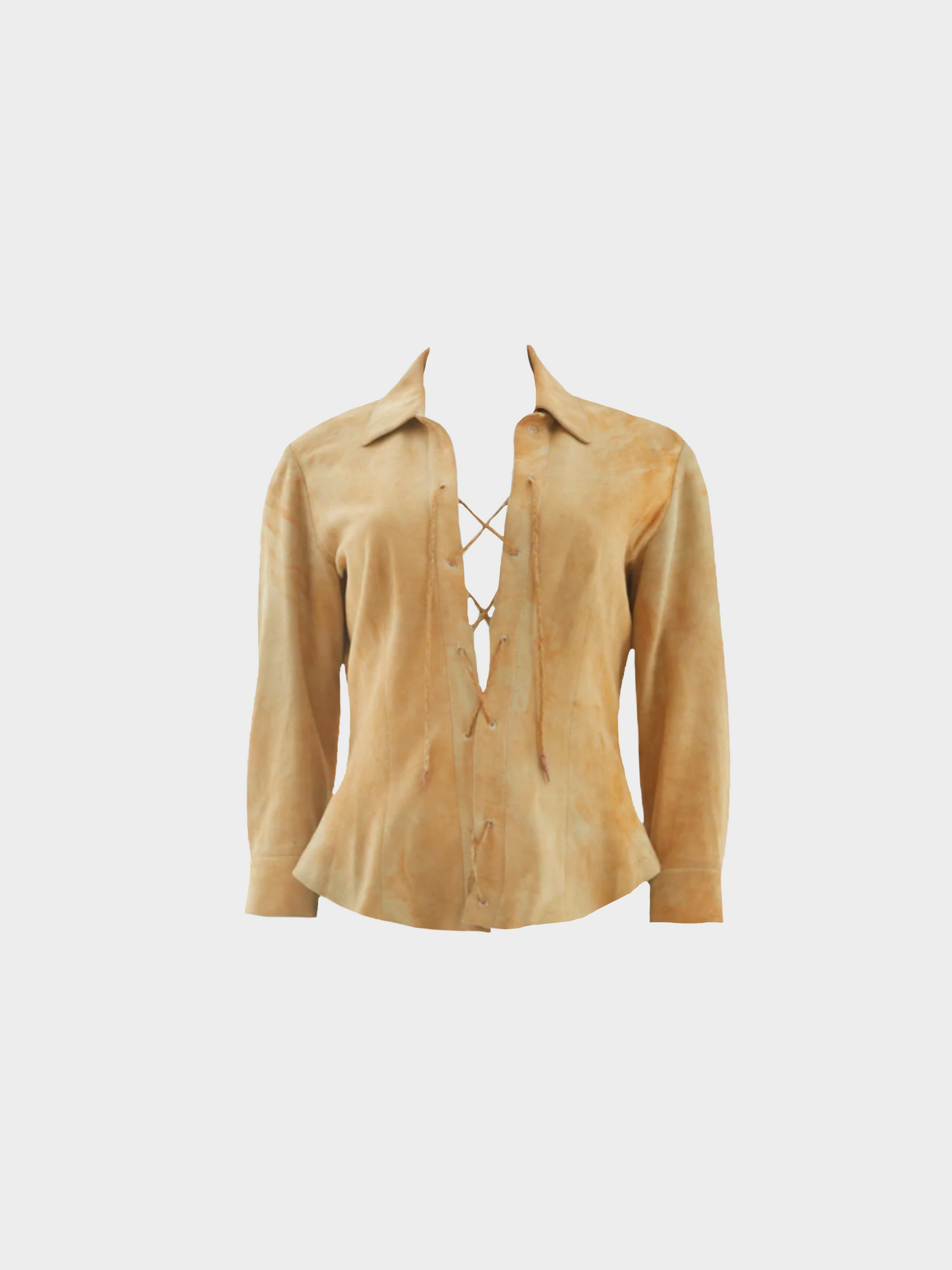 Roberto Cavalli FW 1999 Tan Suede Long Sleeved Top