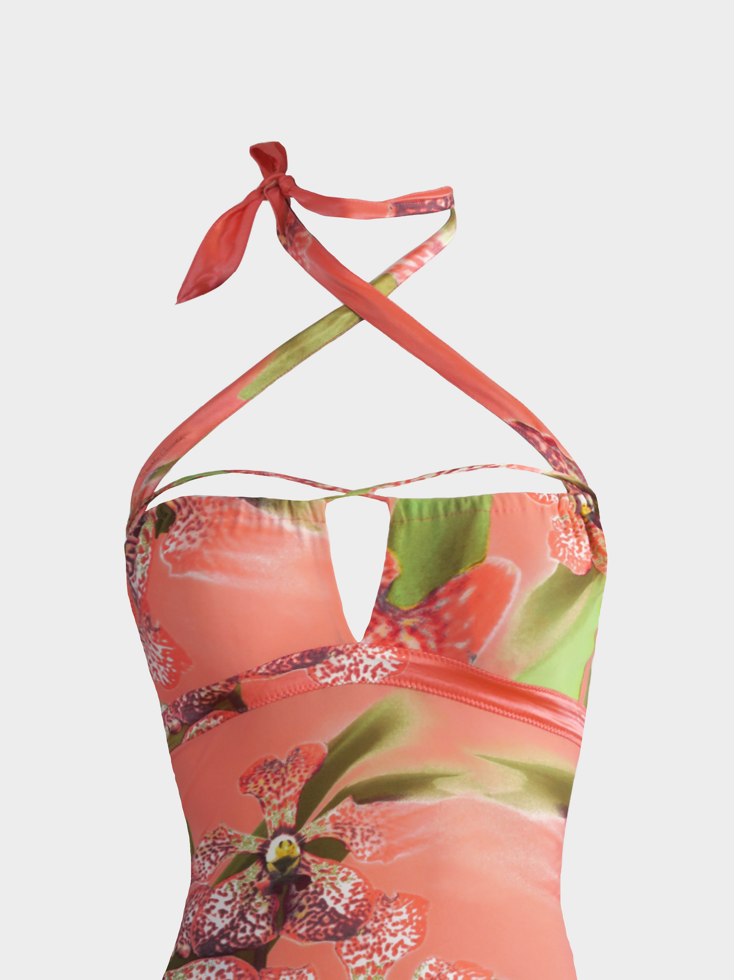 Roberto Cavalli FW 2004 Multicolour Orchid Print Halter Maxi Dress