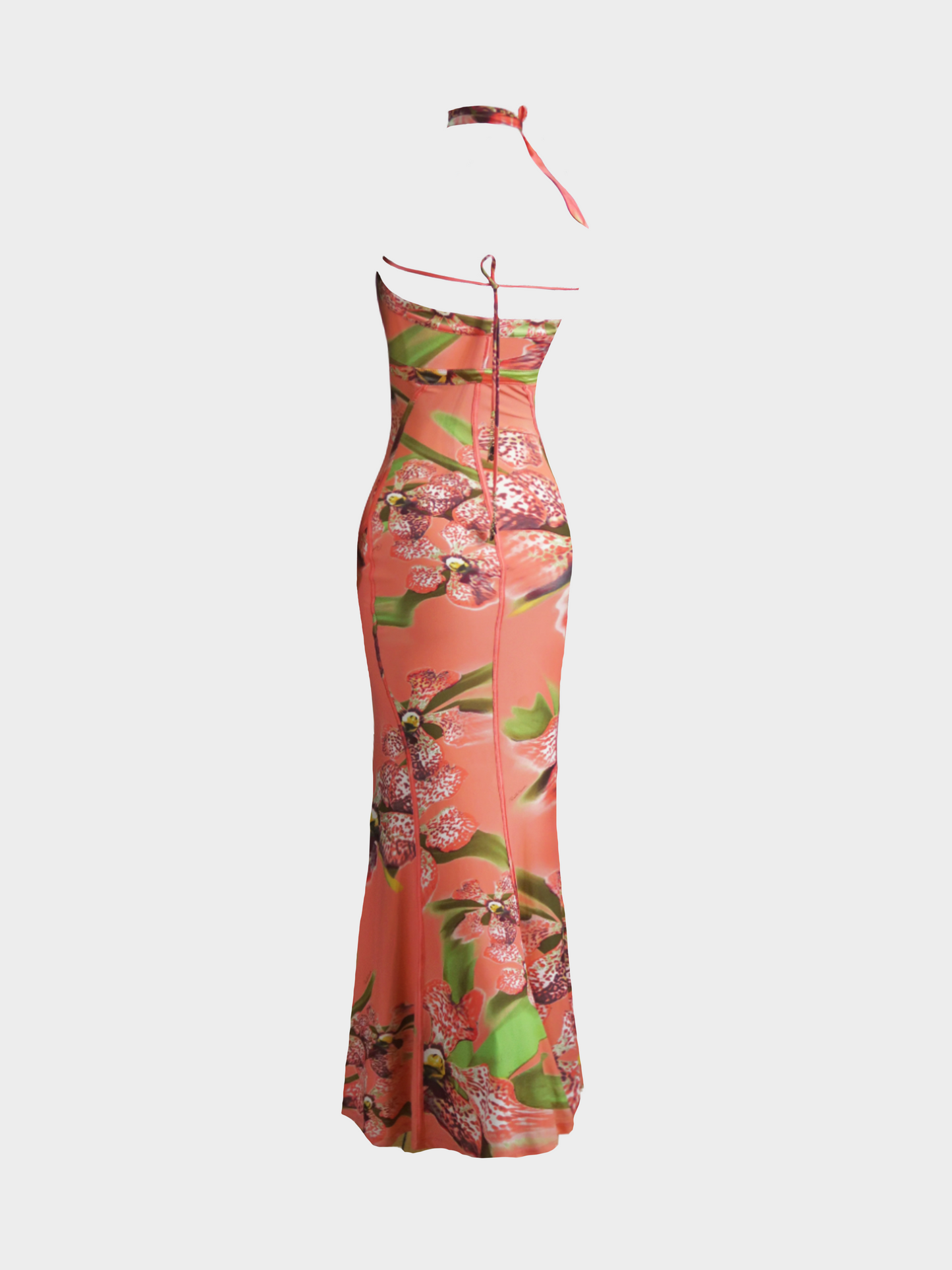 Roberto Cavalli FW 2004 Multicolour Orchid Print Halter Maxi Dress